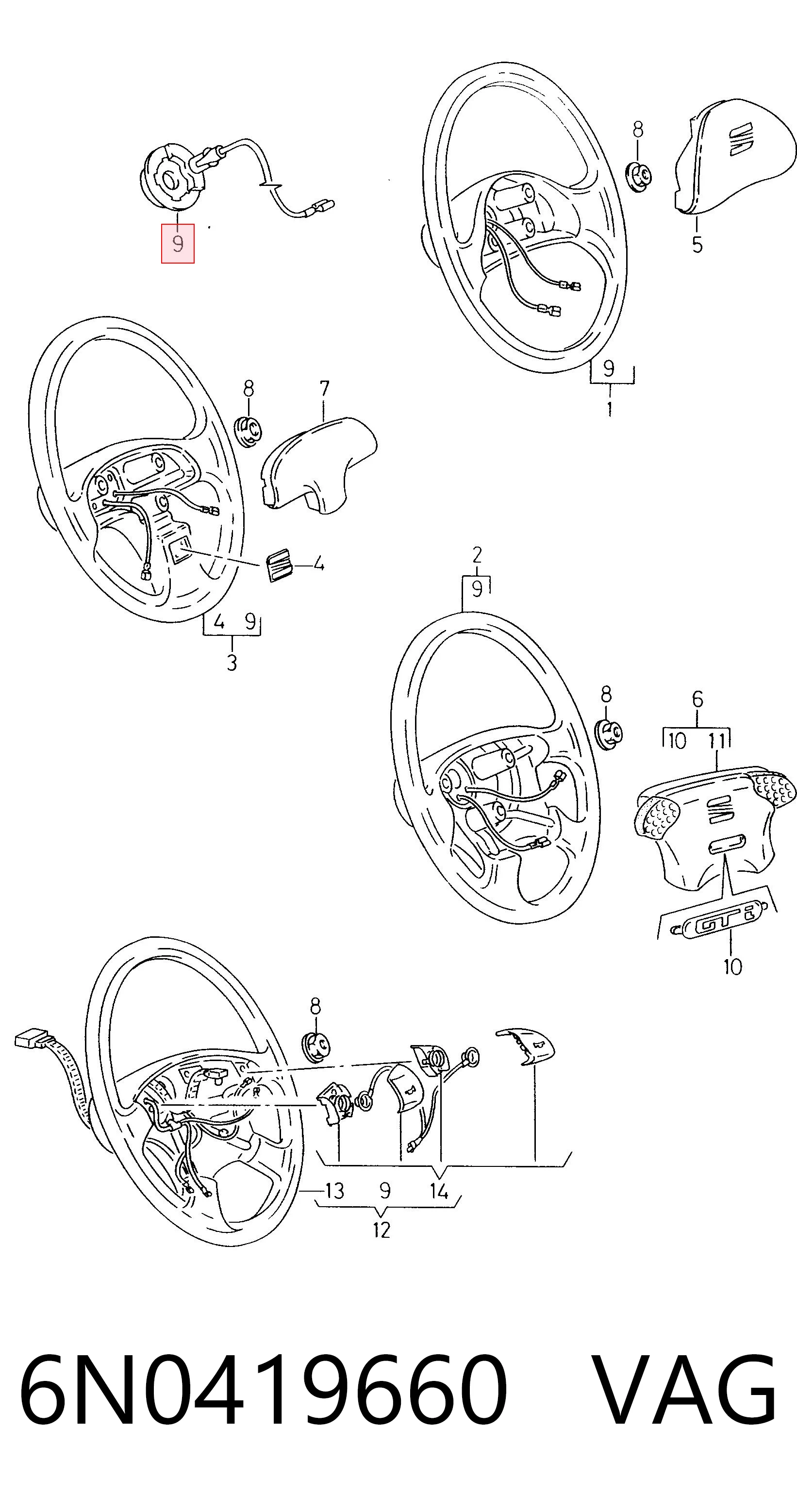 Anel AIRBAG de contato, cabo plano do volante 6N0419660 VAG