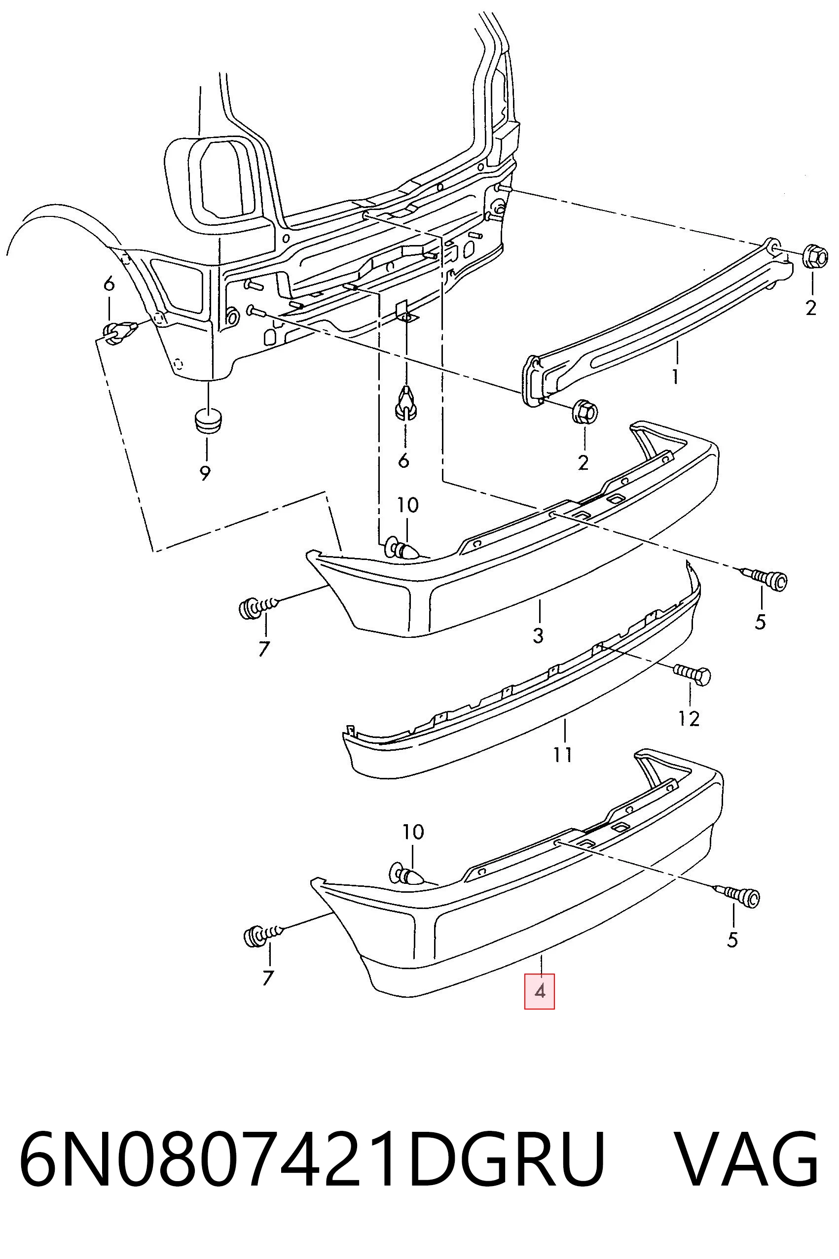 Pára-choque traseiro para Volkswagen Polo III 6N1