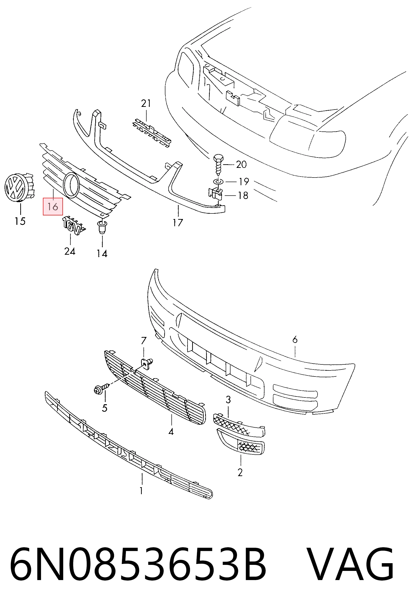 Grelha do radiador para Volkswagen Polo III 6N1