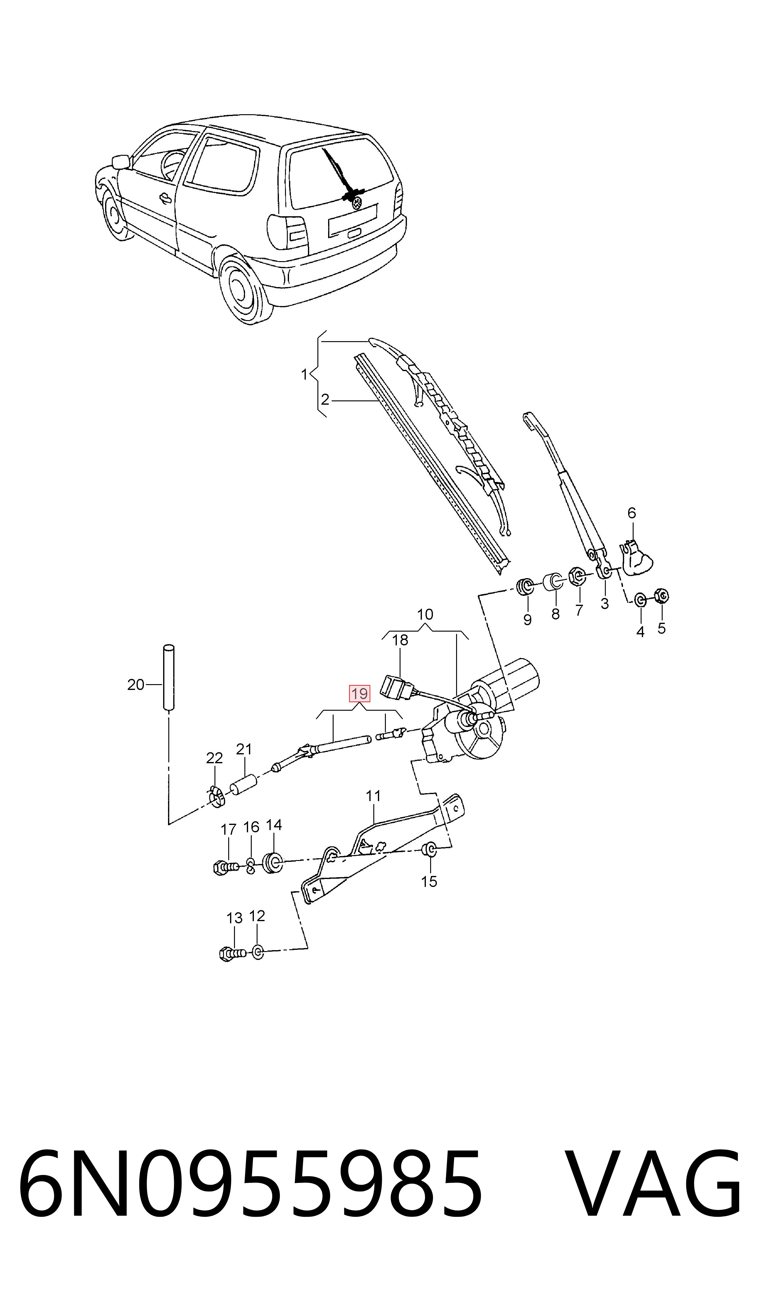 6N0955985 VAG Injetor de fluido para lavador de vidro traseiro