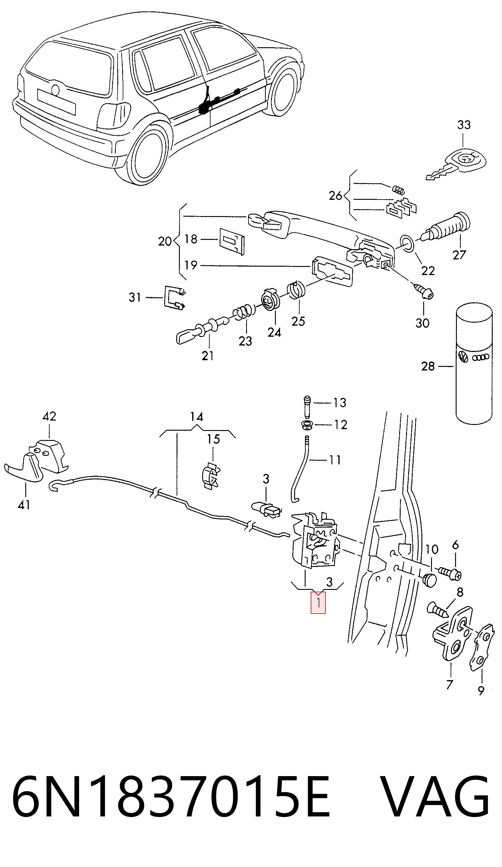 Fecho da porta dianteira esquerda para Volkswagen Polo III 6N2
