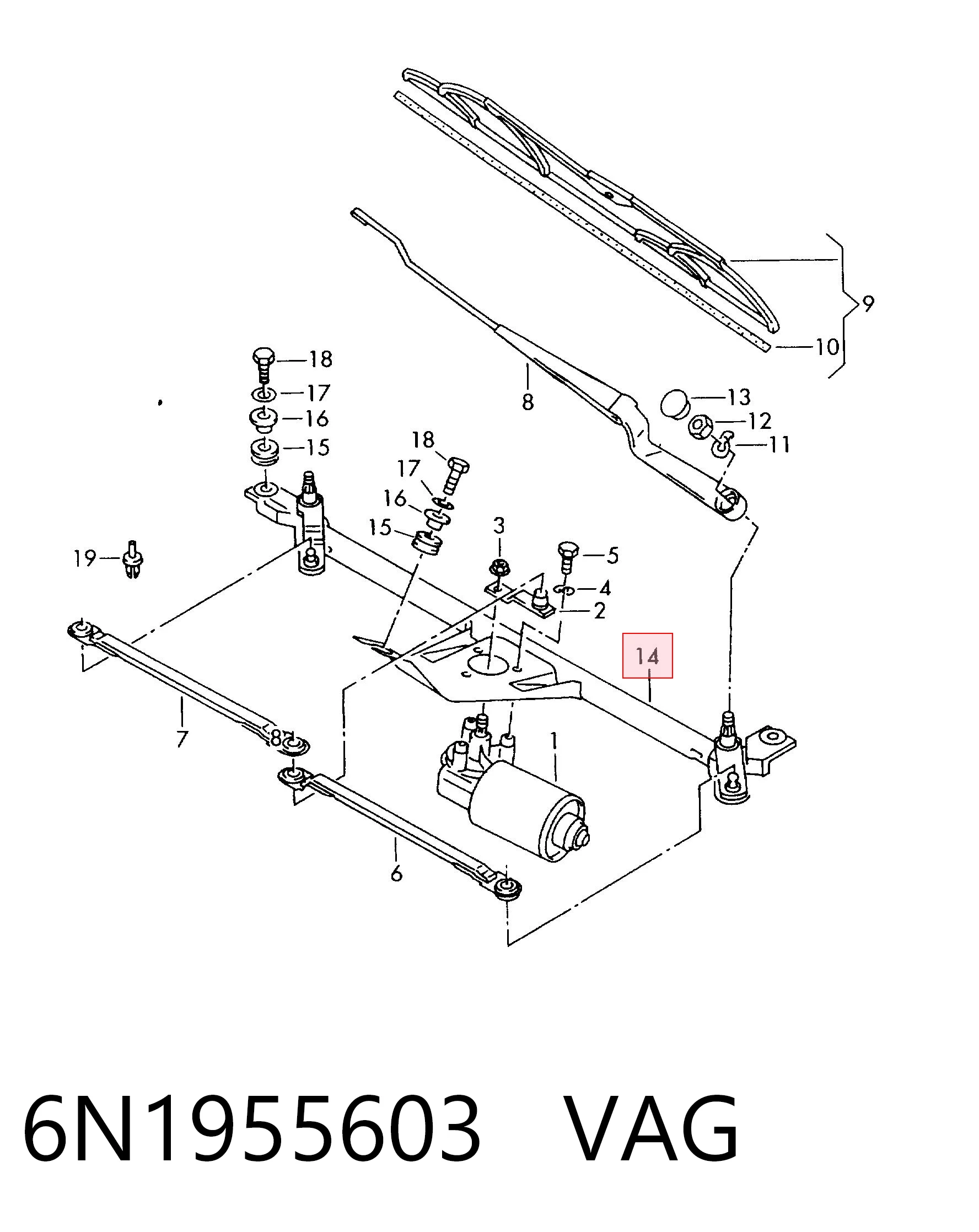 Trapézio de limpador pára-brisas VAG 6N1955603 preço, a partir de 220,31 USD