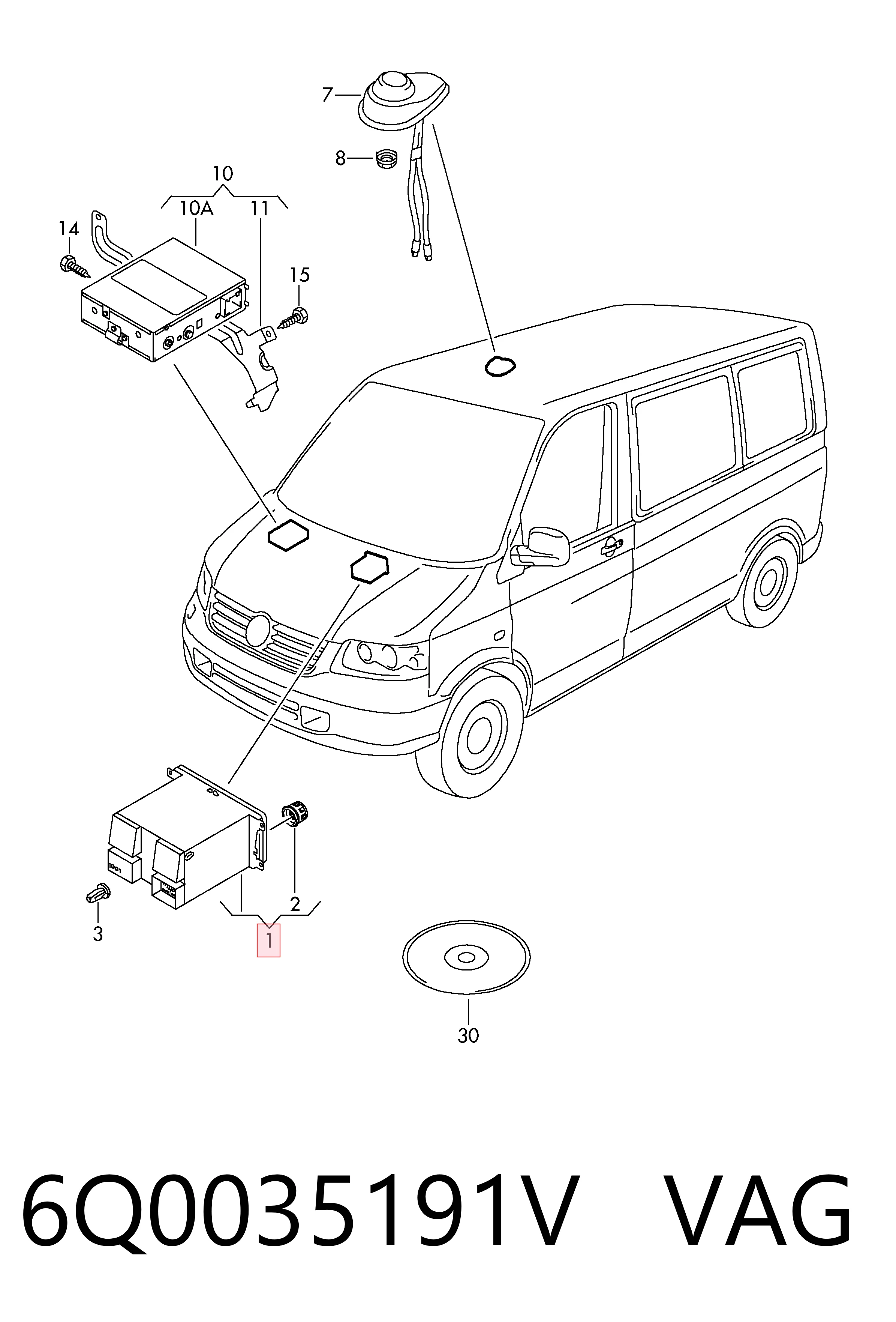 Aparelhagem de som (rádio AM/FM) para Volkswagen Transporter T5 7HB, 7HJ, 7EB, 7EJ