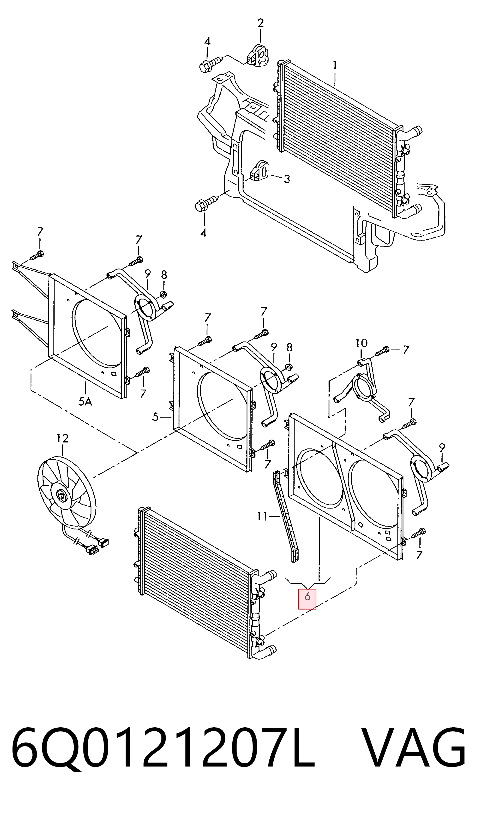 6Q0121207L VAG Difusor do radiador de aparelho de ar condicionado