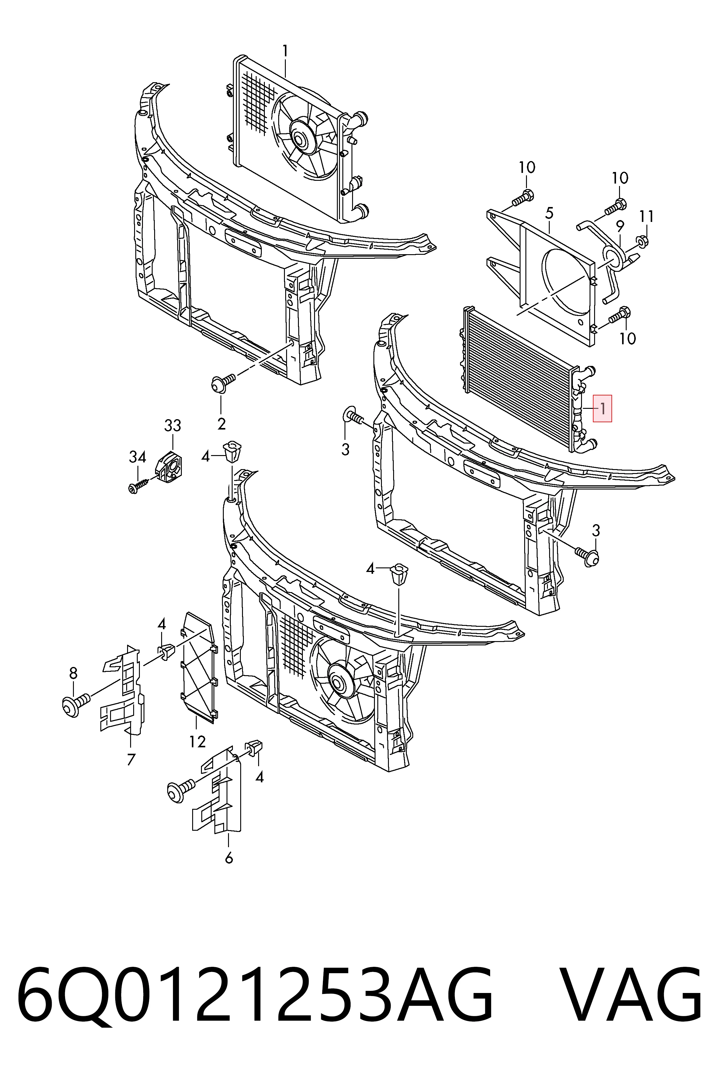 6Q0121253AG VAG Radiador de esfriamento de motor