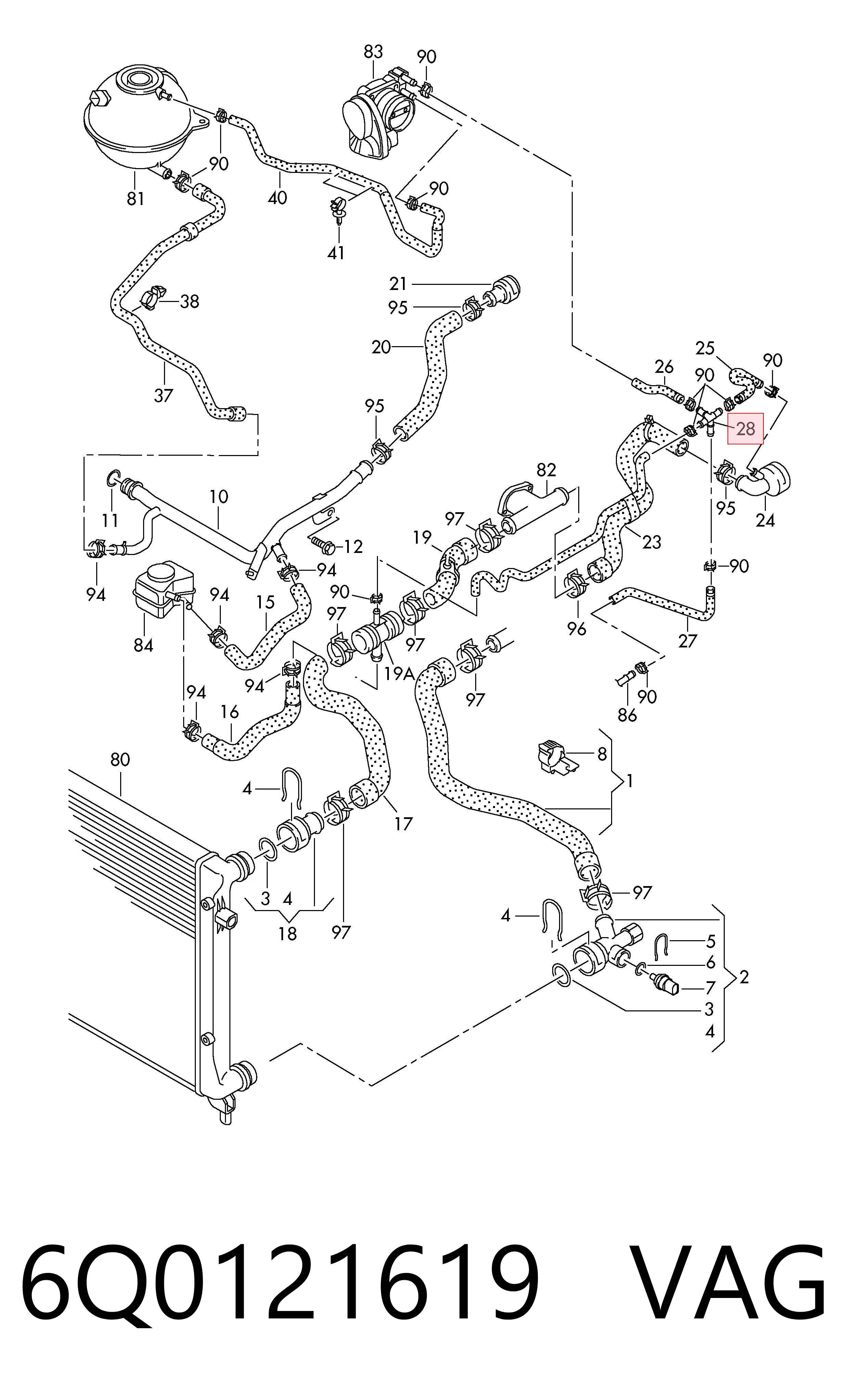 Compre 6Q0121619 VAG Flange do sistema de esfriamento (união em T)