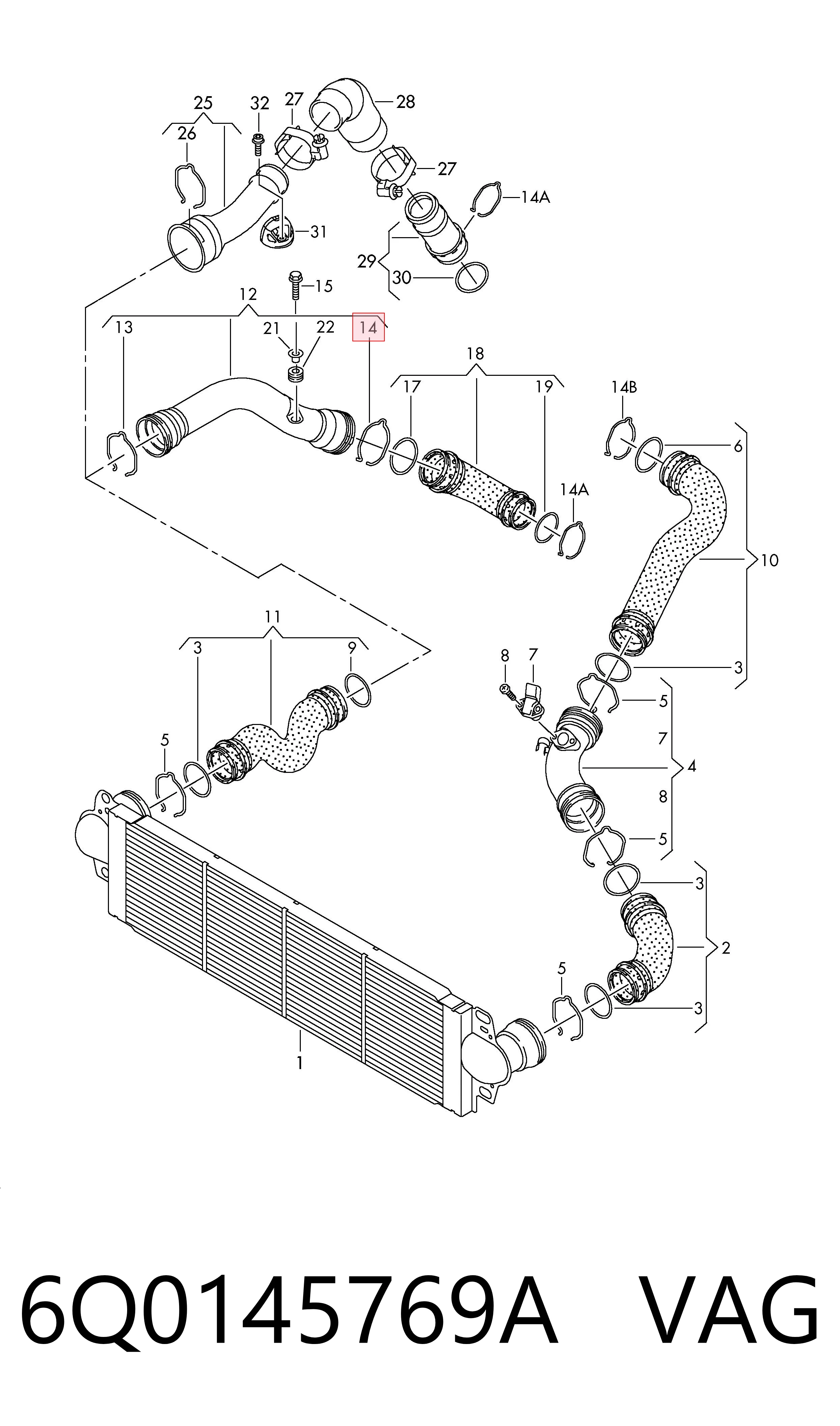 6Q0145769A VAG Braçadeira de cano derivado de intercooler