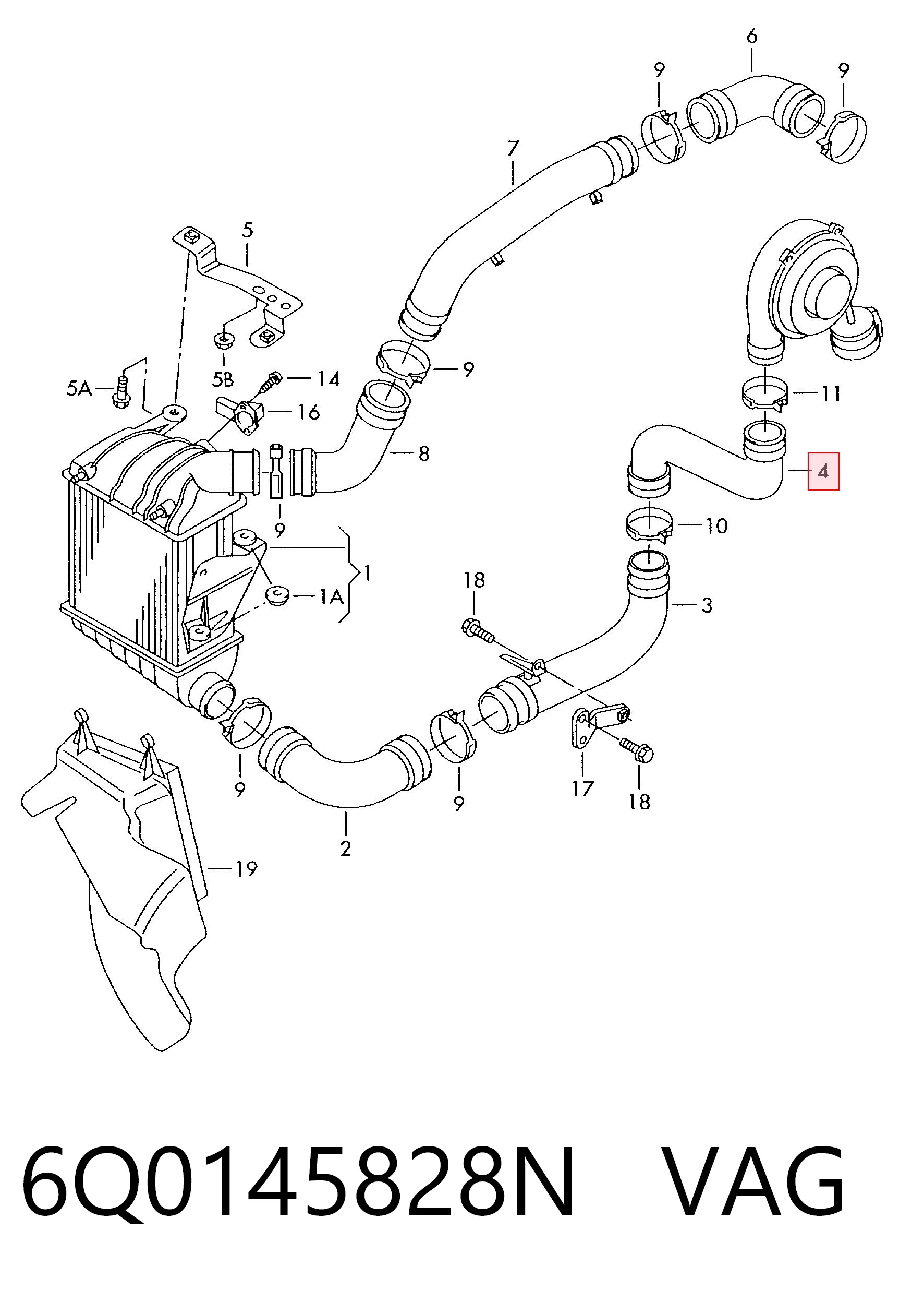 Cano derivado de ar, saída de turbina (supercompressão) VAG 6Q0145828N preço, a partir de 55,17 USD