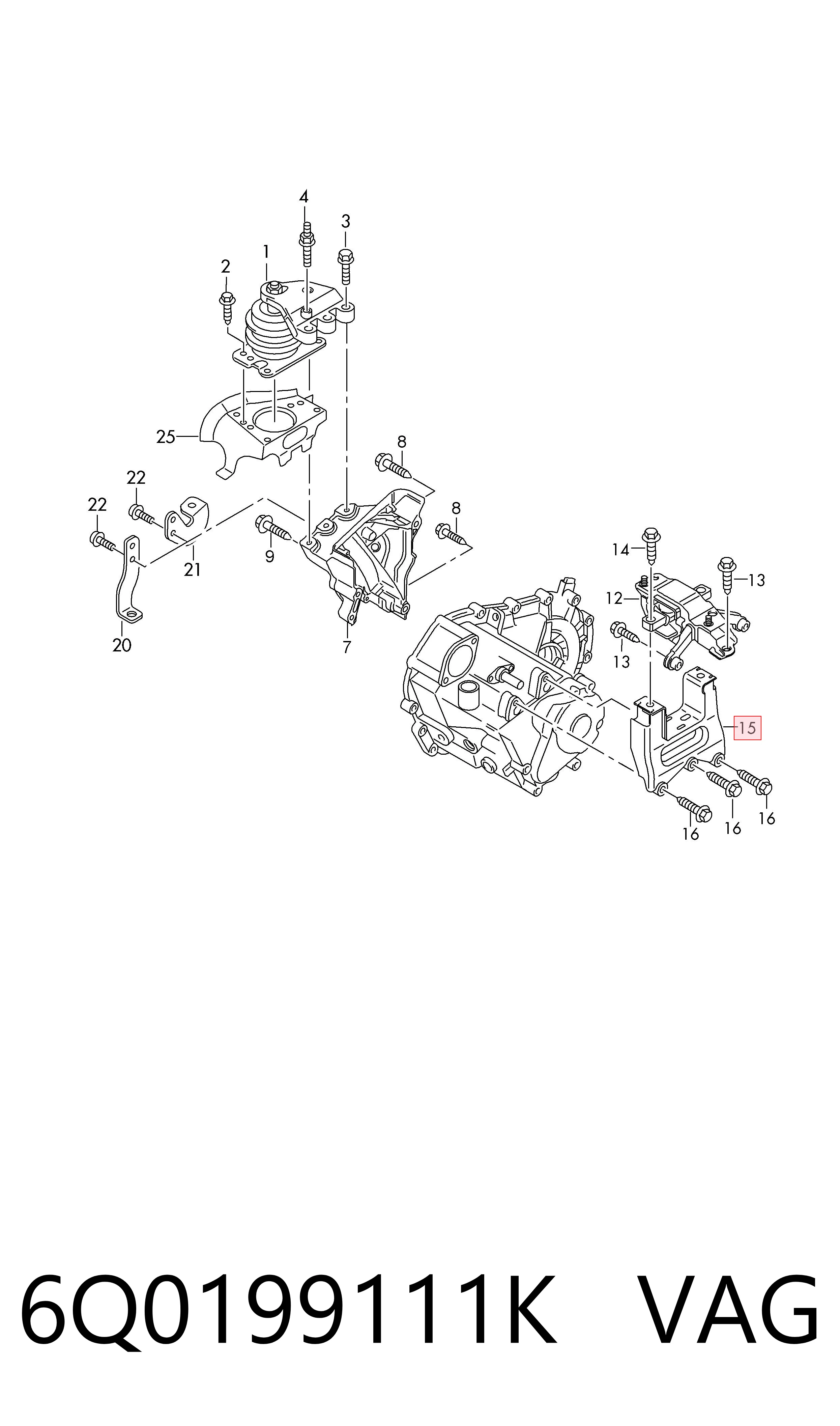 6Q0199111K VAG Consola de coxim (apoio) esquerda de motor