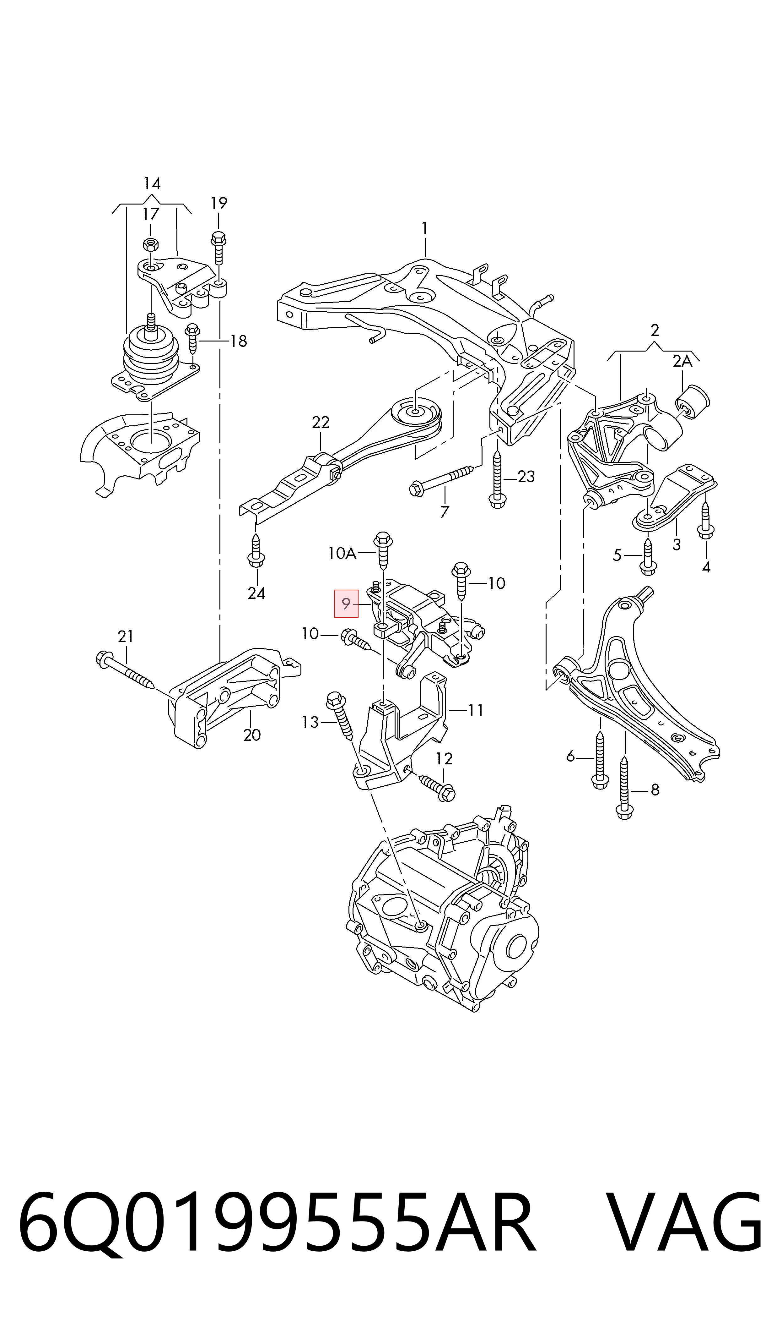 6Q0199555AR VAG Coxim (suporte) esquerdo de motor