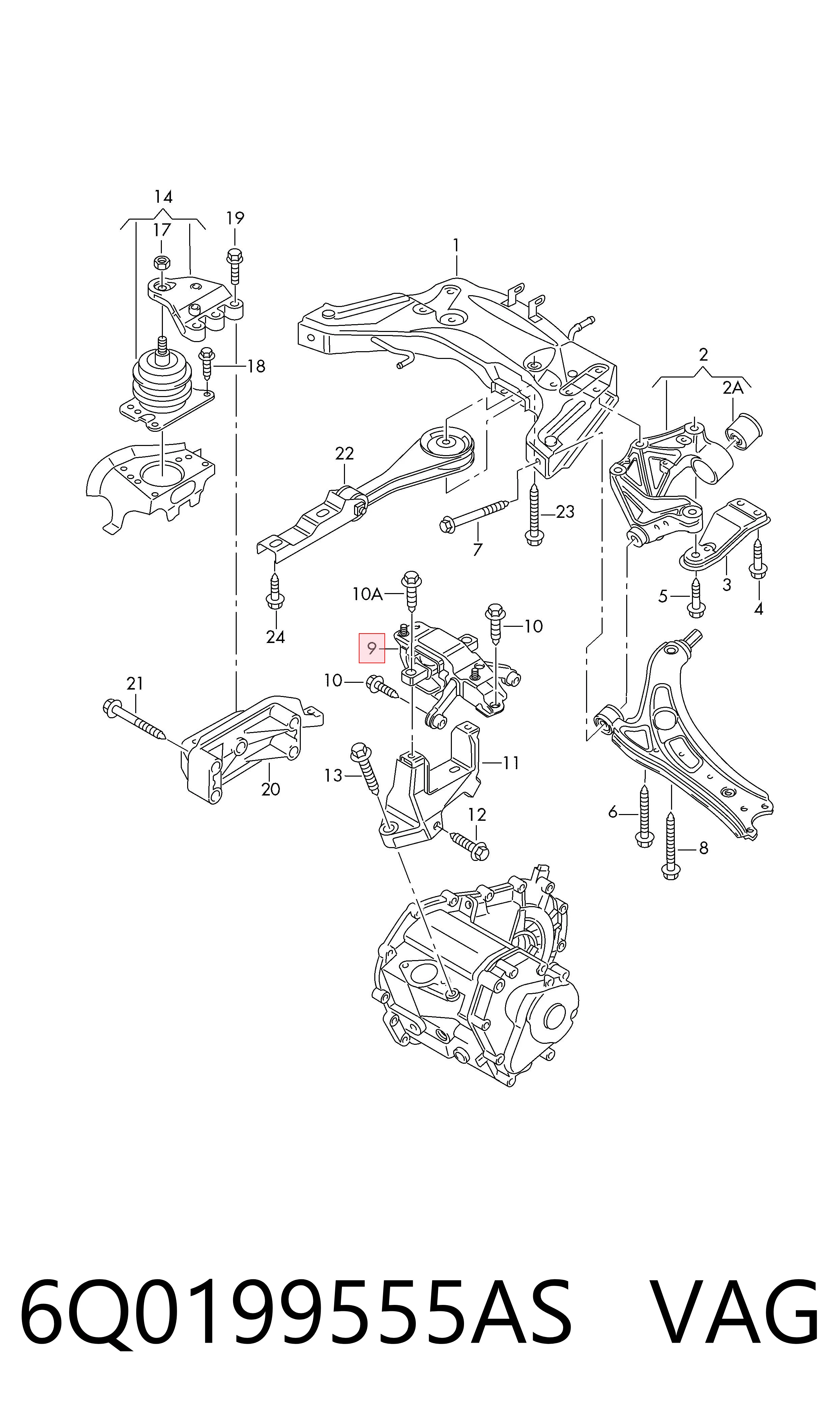6Q0199555AS VAG Coxim (suporte) esquerdo de motor
