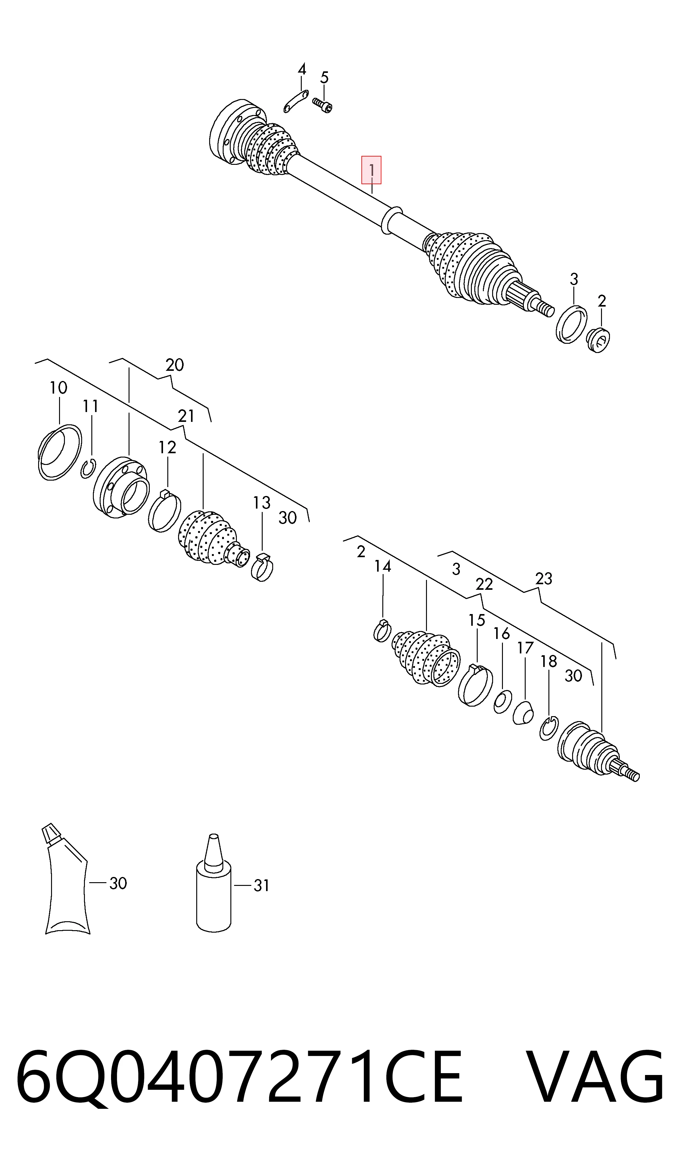 6Q0407271CE VAG Semieixo (acionador) dianteiro esquerdo
