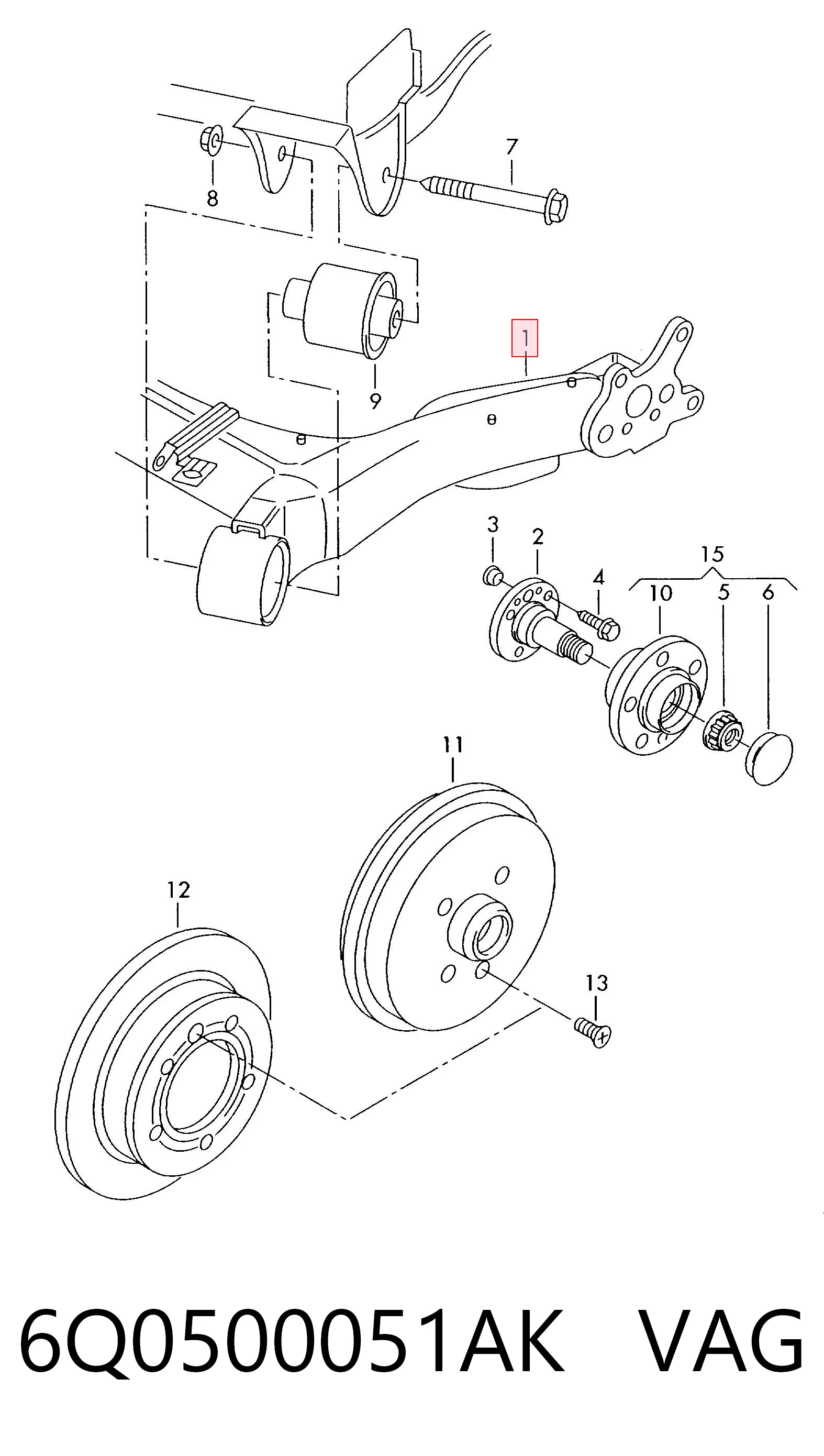 Viga de suspensão traseira (plataforma veicular) para Volkswagen Polo IV 9N, 9A