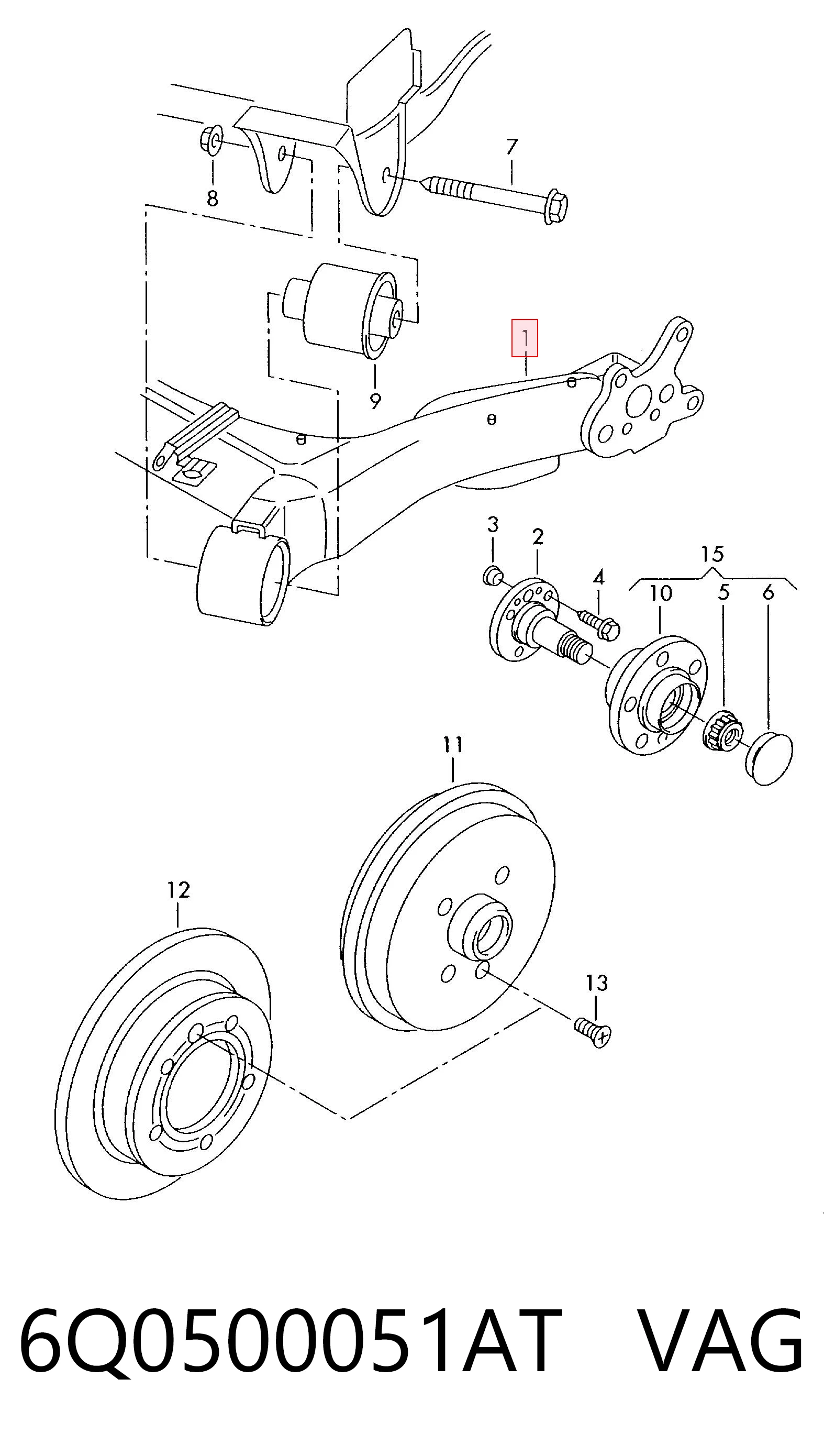 Viga de suspensão traseira (plataforma veicular) para Volkswagen Polo 9N, 9A