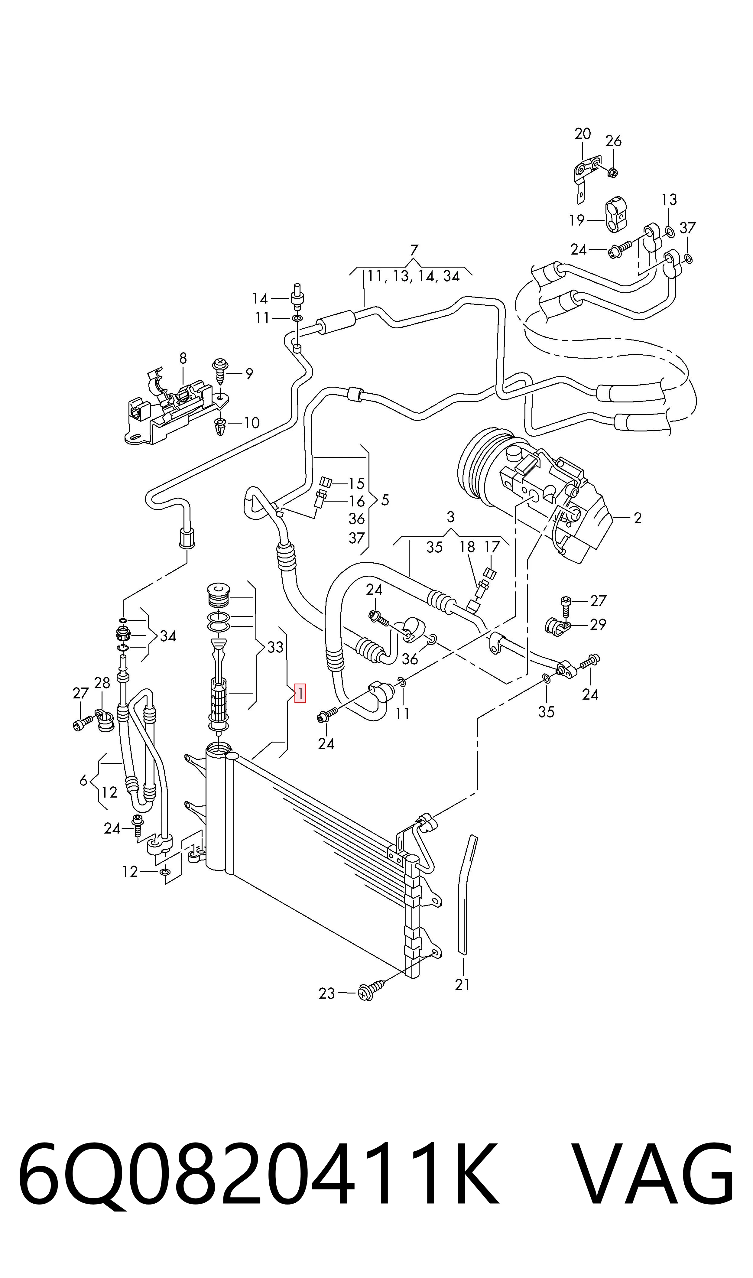 Compre 6Q0820411K VAG Radiador de aparelho de ar condicionado