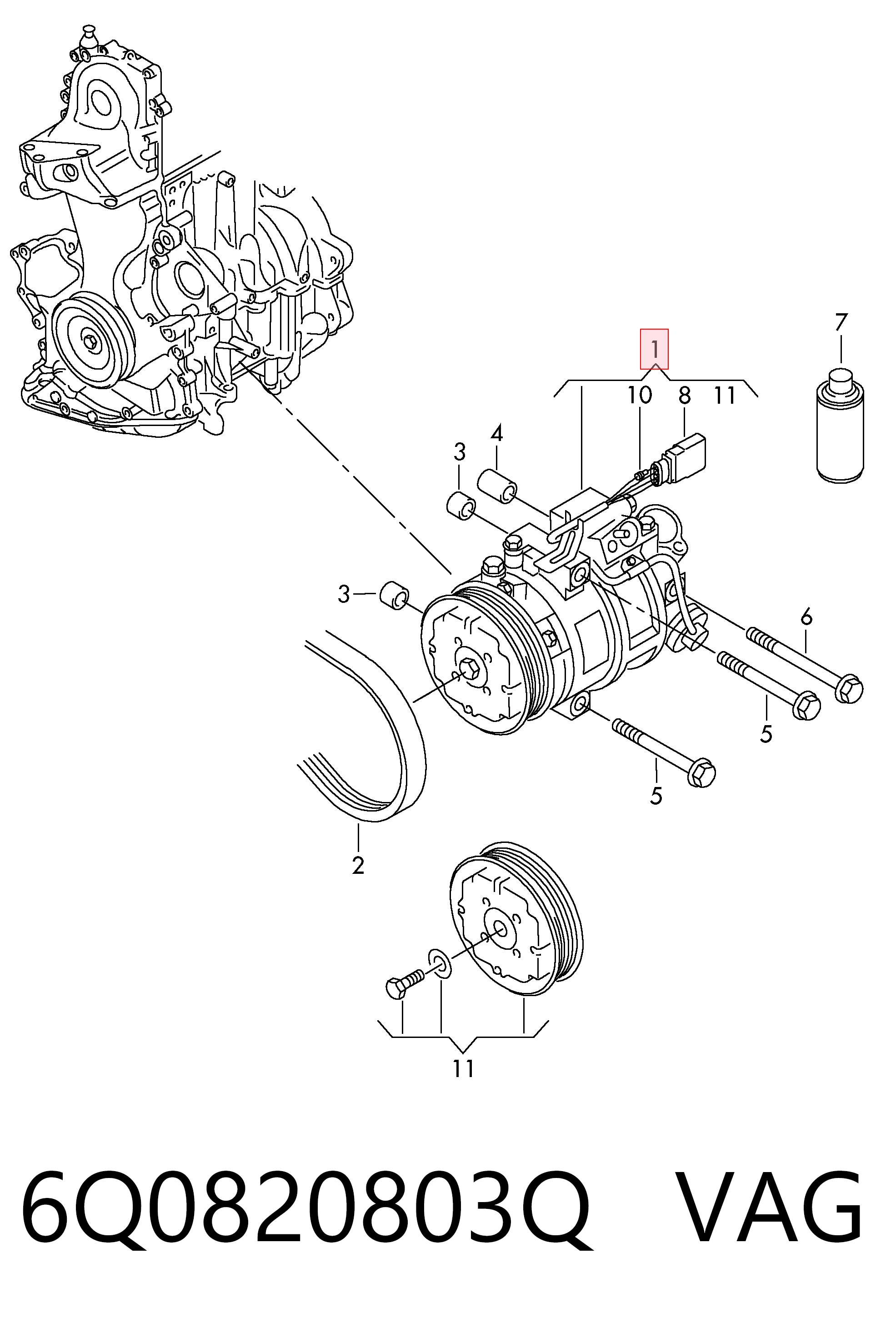 6Q0820803Q VAG Compressor de aparelho de ar condicionado