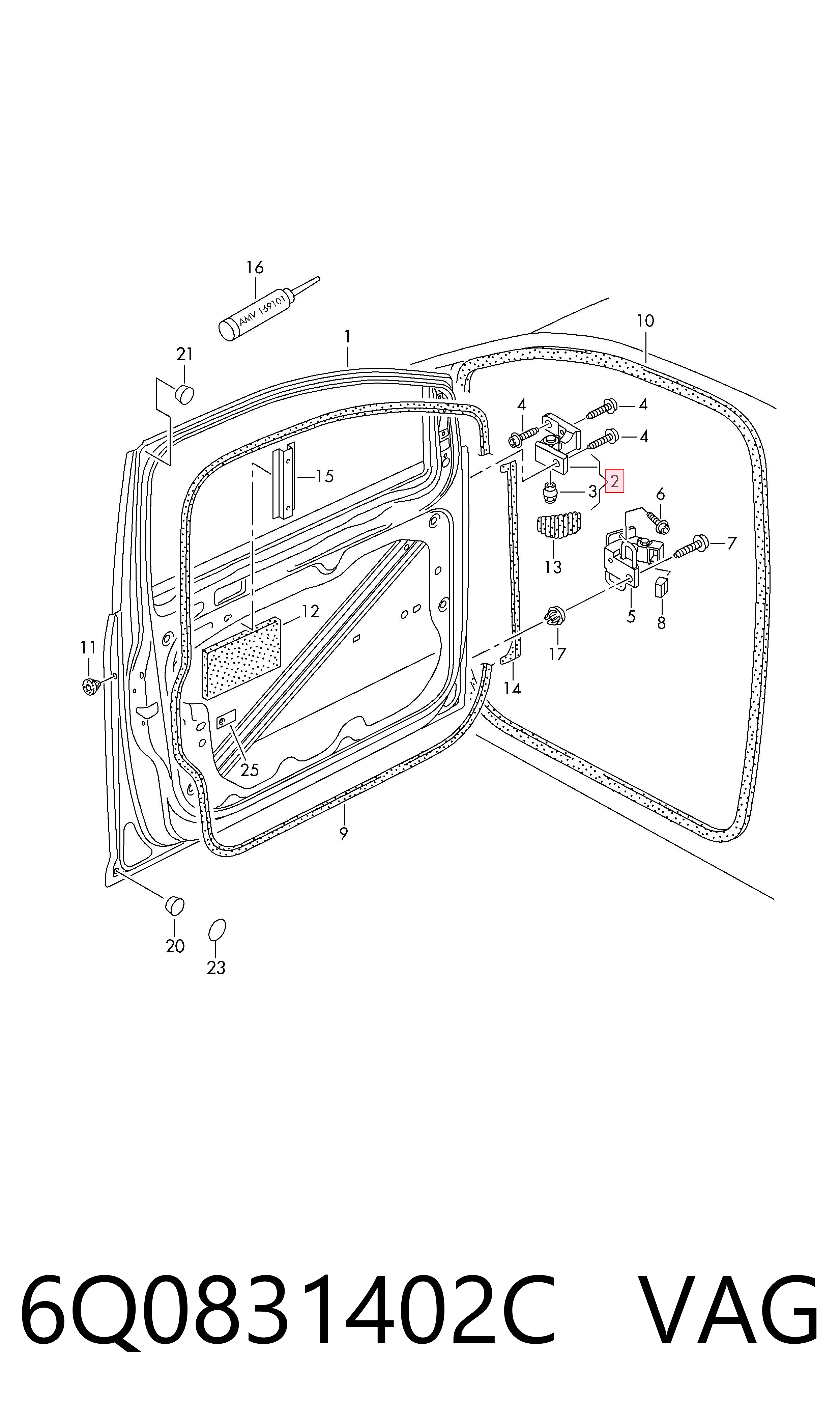 6Q0831402C VAG Gozno da porta dianteira direita