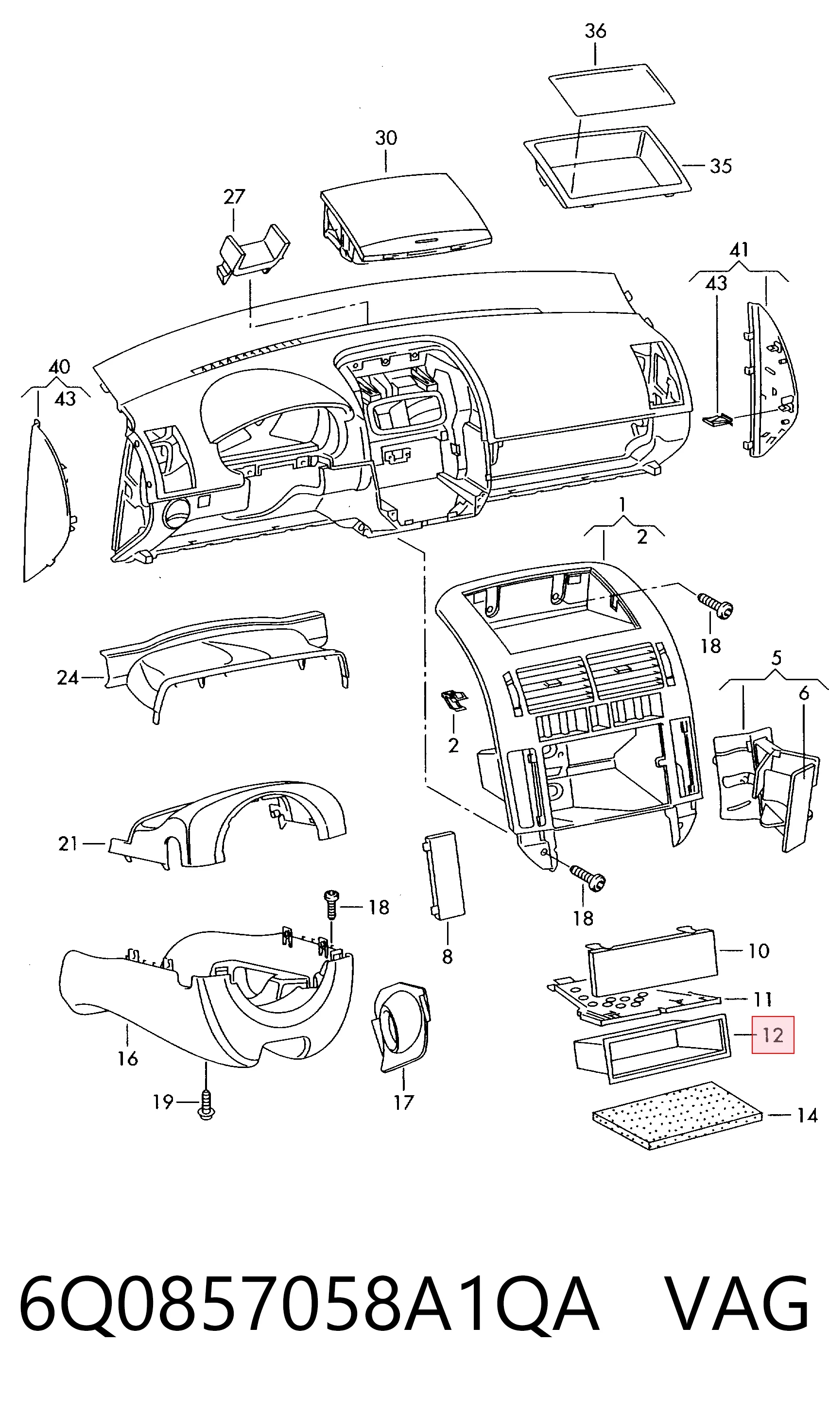 Caixa para porta-luvas (porta-luvas) para Volkswagen Polo IV 9N, 9A