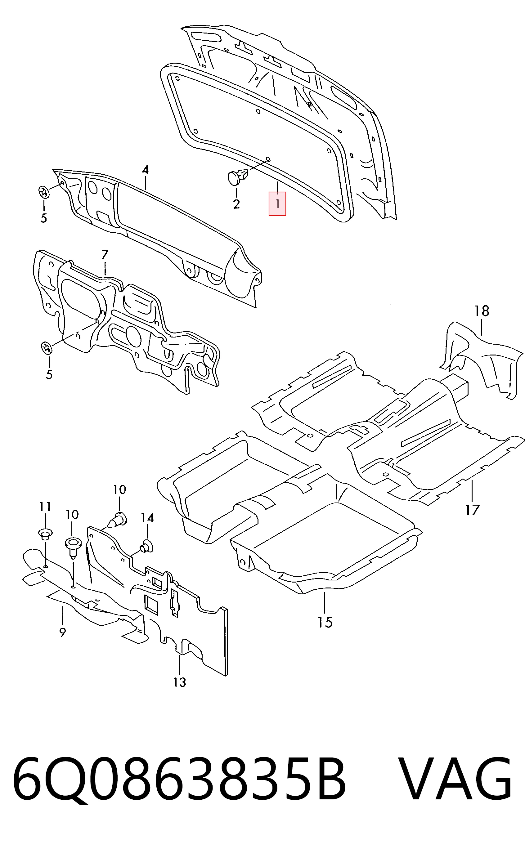  Isolamento de ruído da capota Volkswagen Polo IV hatchback (9N, 9A) (2001 - 2014) IV