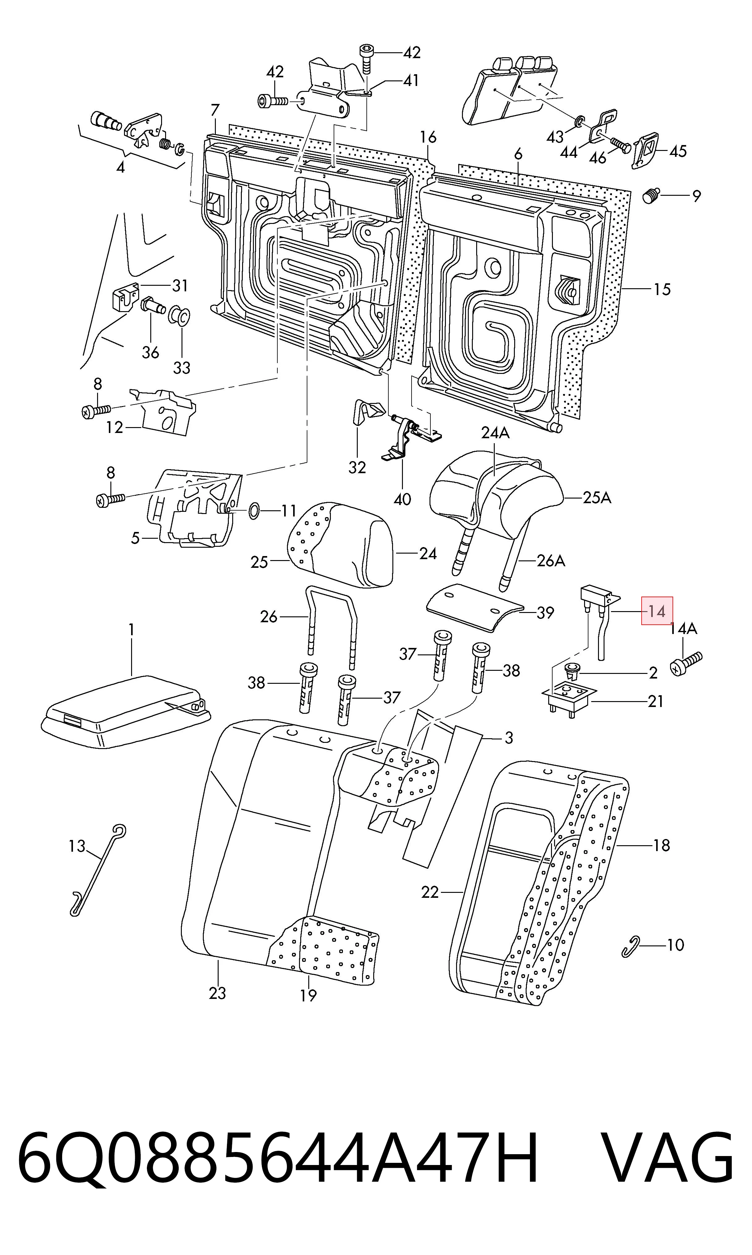 6Q0885644A47H VAG Fixador de assento traseiro