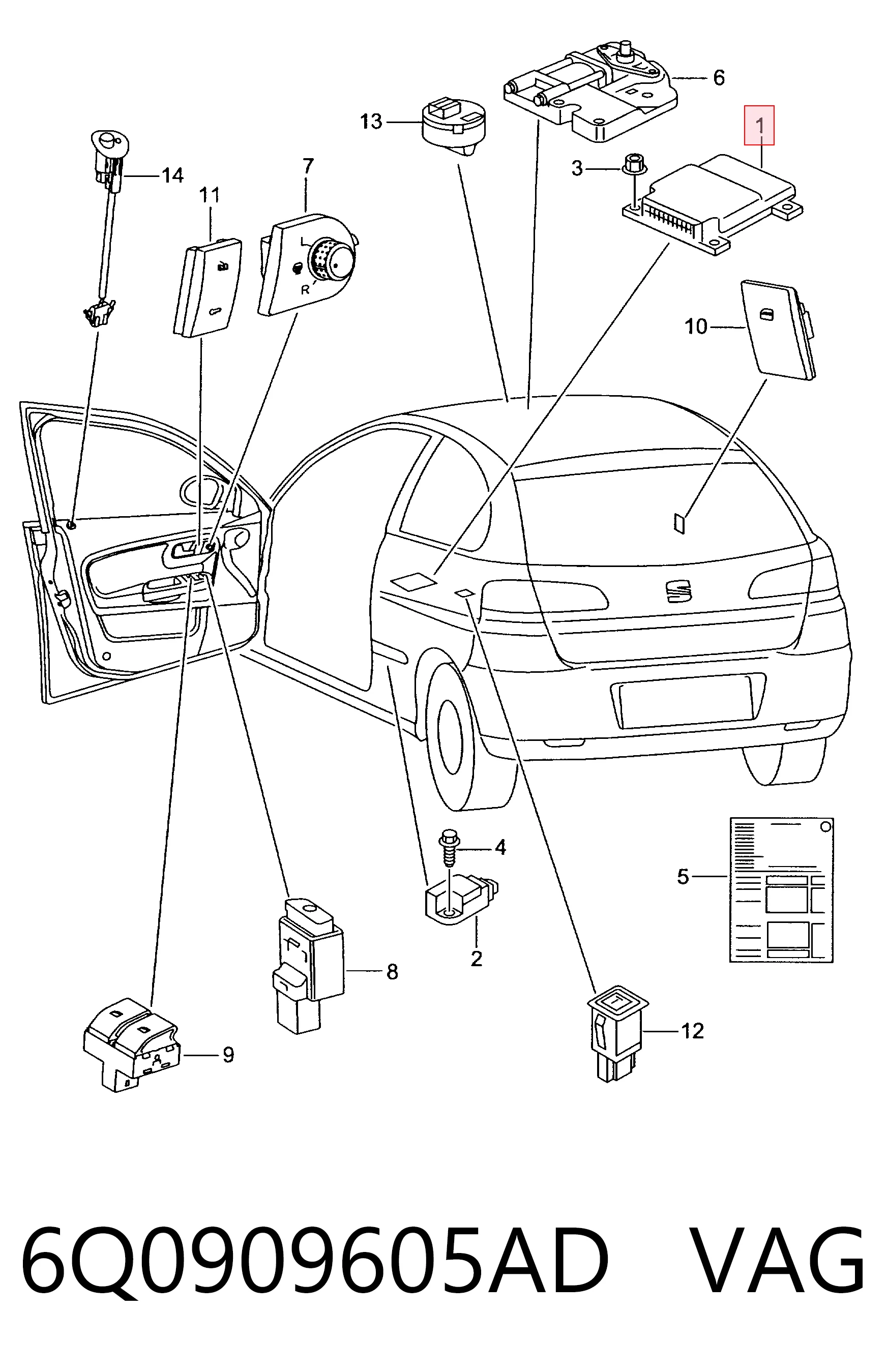 6Q0909605AD VAG Módulo processador de controlo da bolsa de ar (Centralina eletrônica AIRBAG)