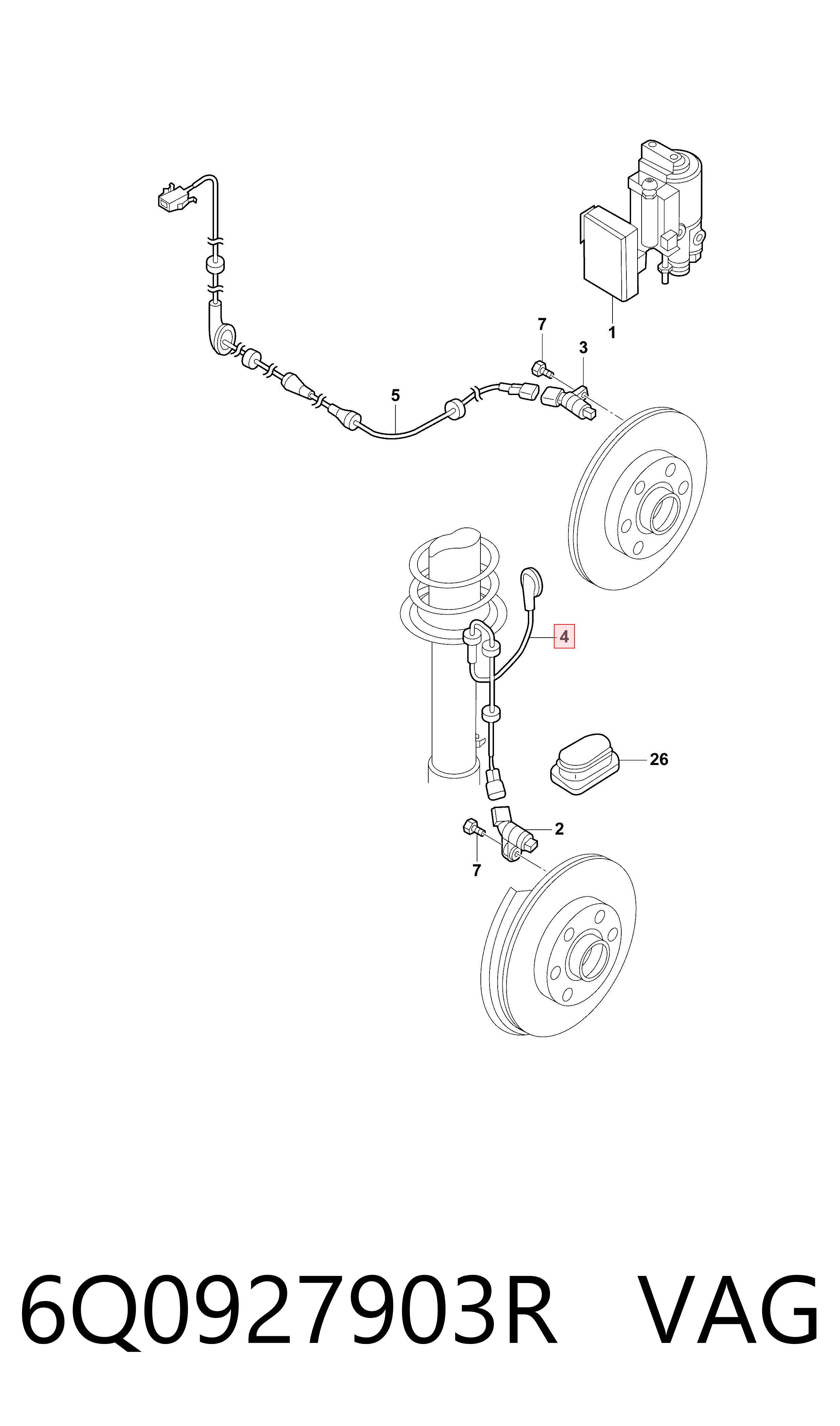 6Q0927903R VAG Sensor ABS traseiro
