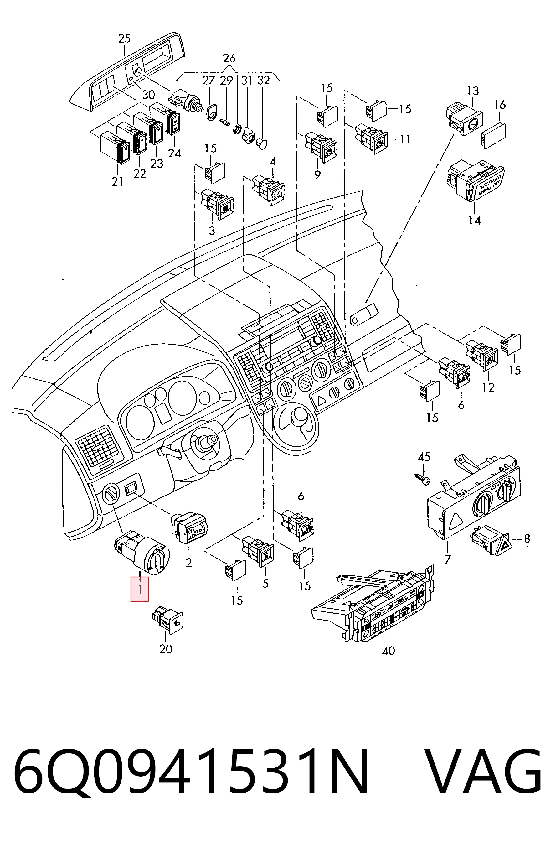 6Q0941531N VAG Comutador das luzes no "painel de instrumentos"