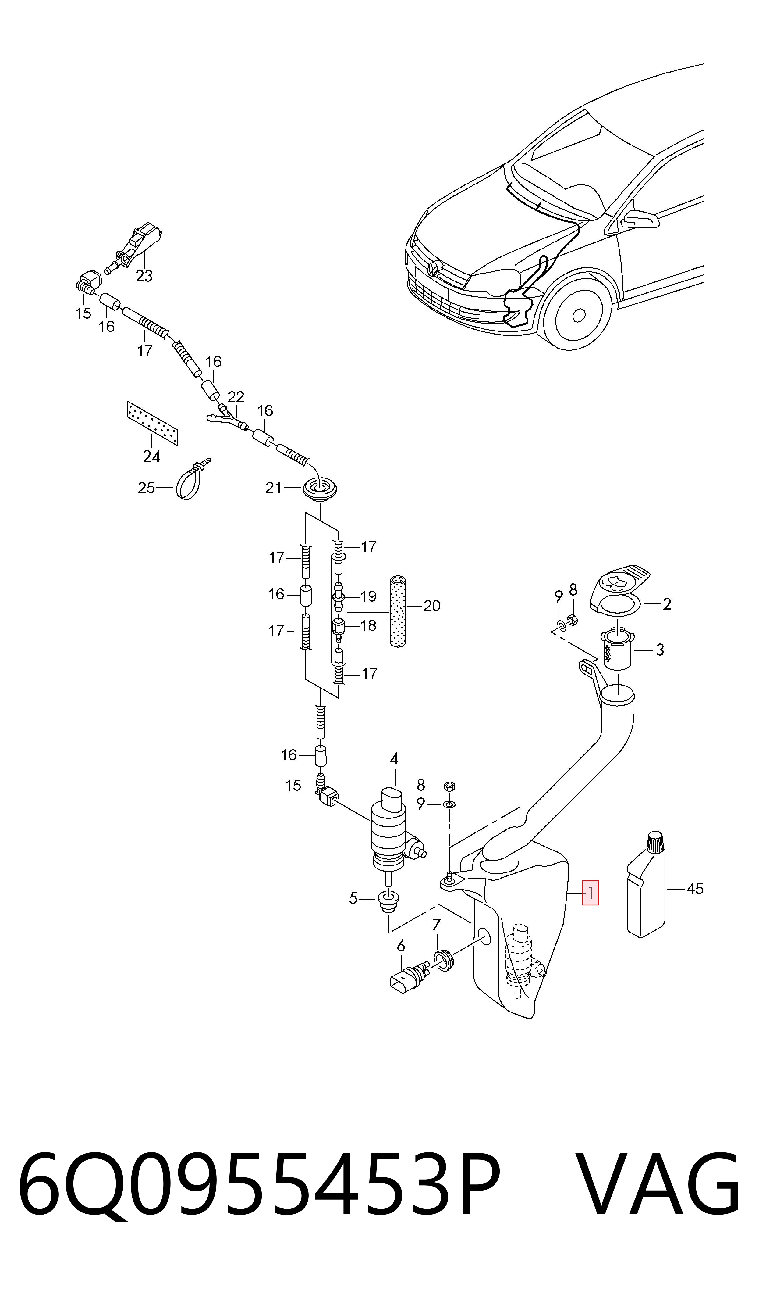 6Q0955453P VAG Tanque de fluido para lavador de vidro