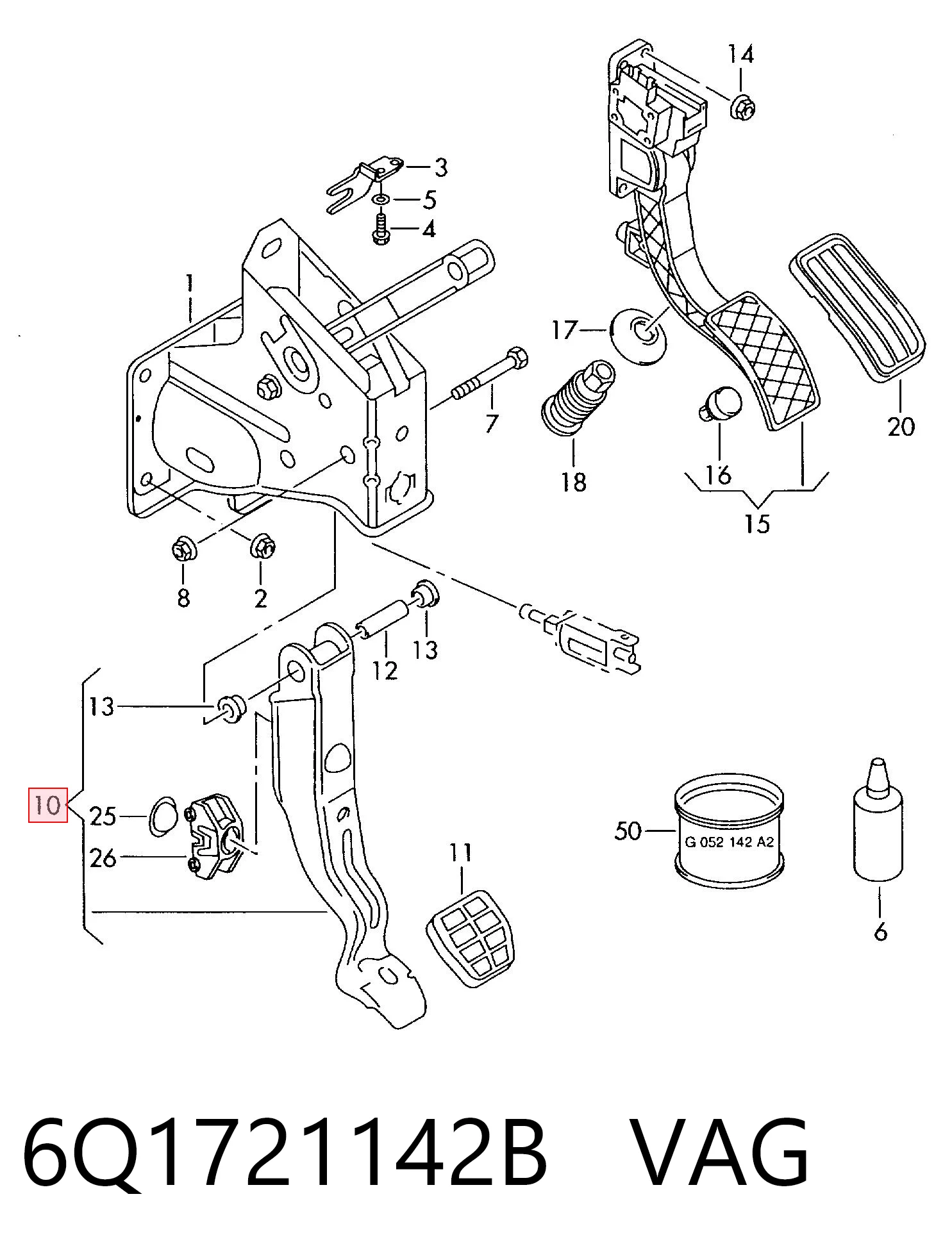 6Q1721142B VAG Pedal do freio