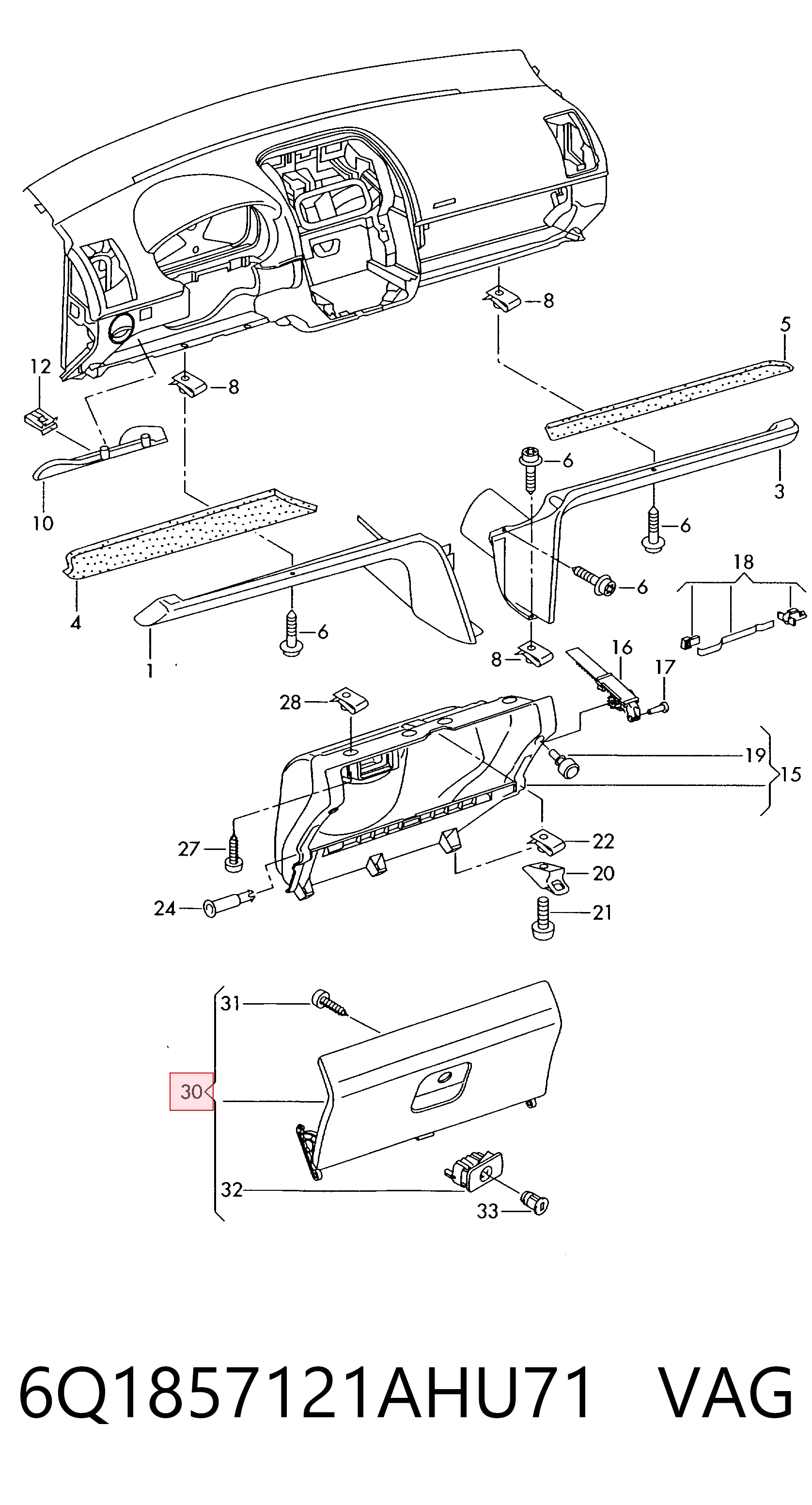 Tampa da caixa para luvas (porta-luvas) para Volkswagen Polo 9N, 9A