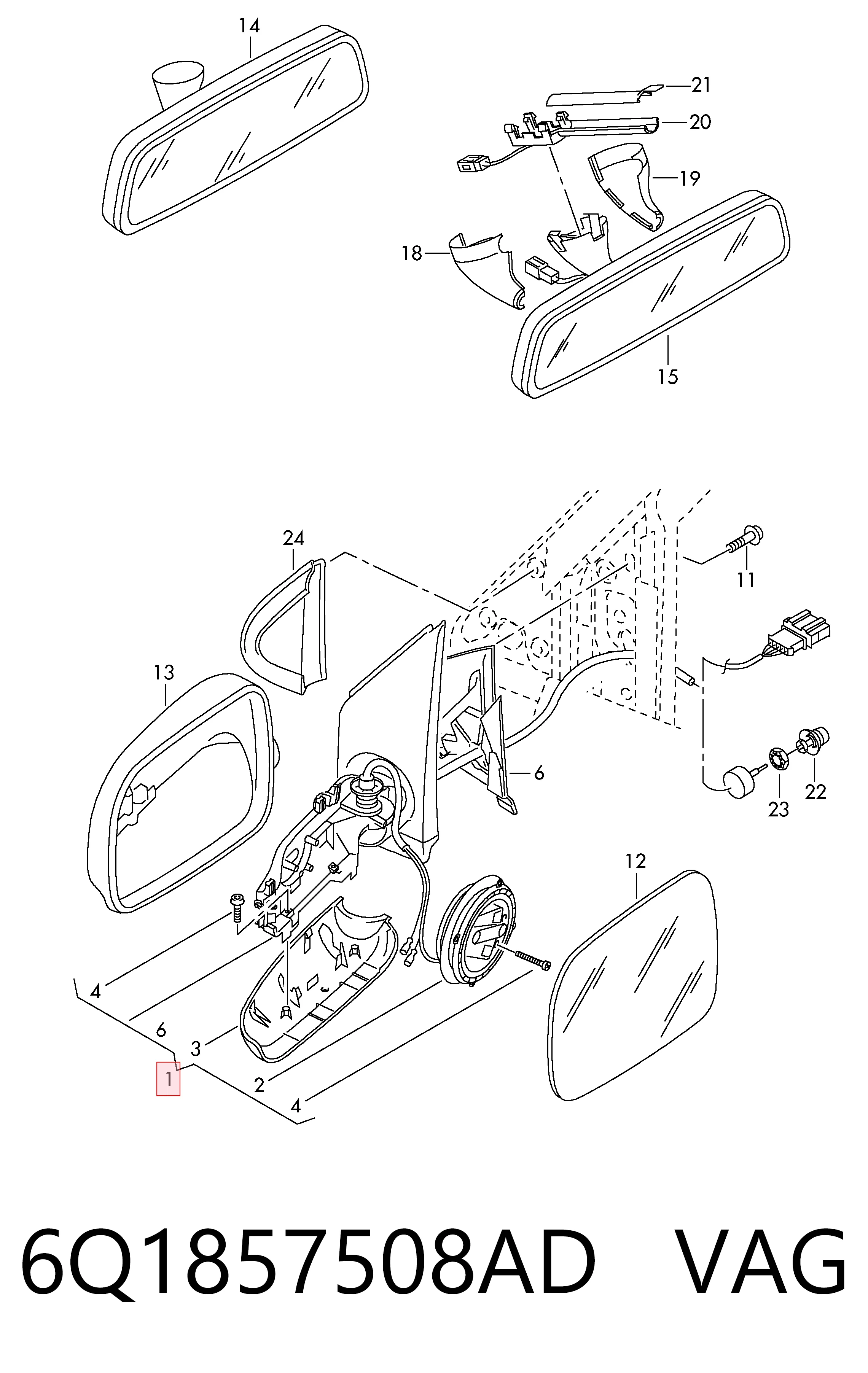 6Q1857508AD VAG Espelho de retrovisão direito