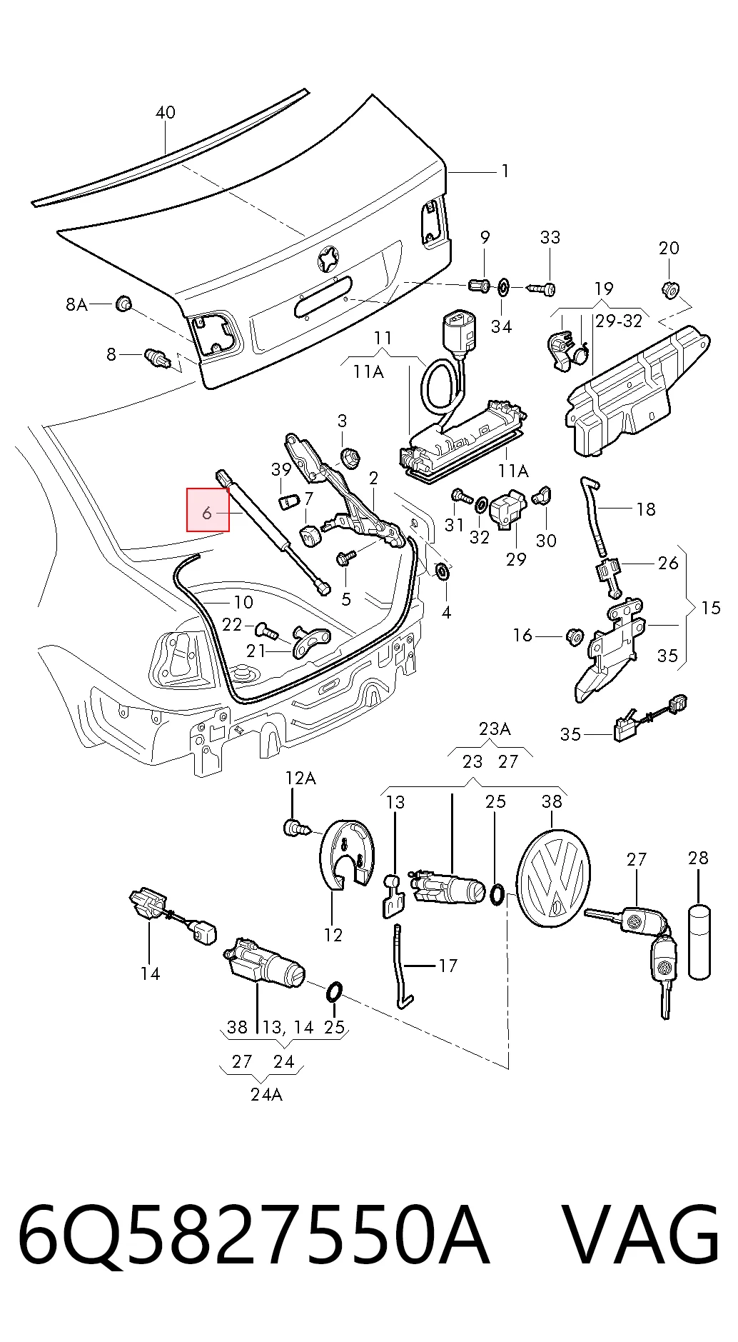 Amortecedor de tampa de porta-malas (de 3ª/5ª porta traseira) Volkswagen Polo IV 9A4 ao melhor preço