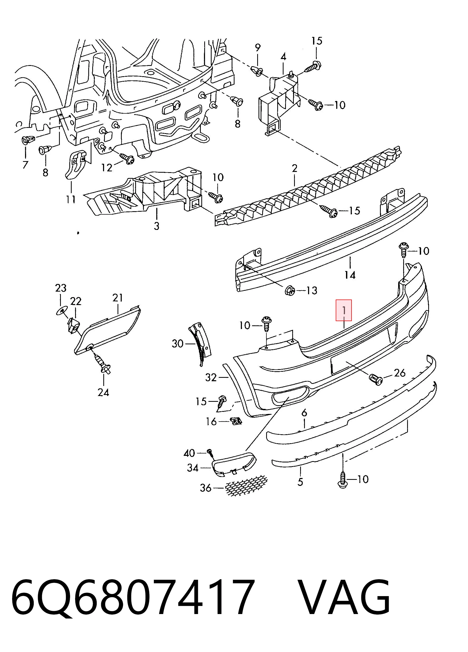  Pára-choque traseiro Volkswagen Polo IV hatchback (9N, 9A) (2001 - 2014) IV