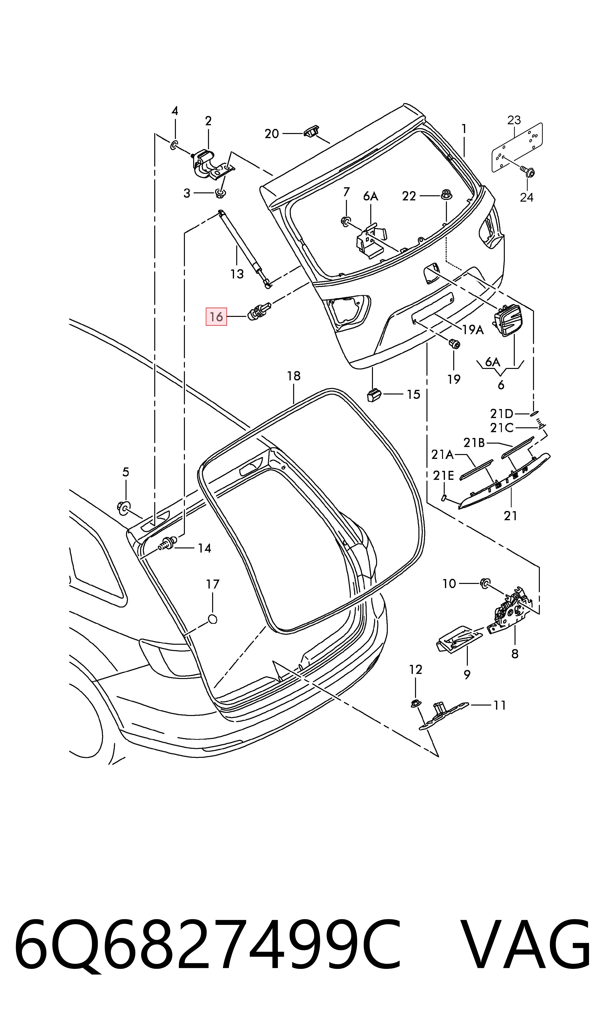 Pára-choque (grade de proteção) de tampa de porta-malas (de 3ª/5ª porta traseira) VAG 6Q6827499C preço, a partir de 8,58 USD