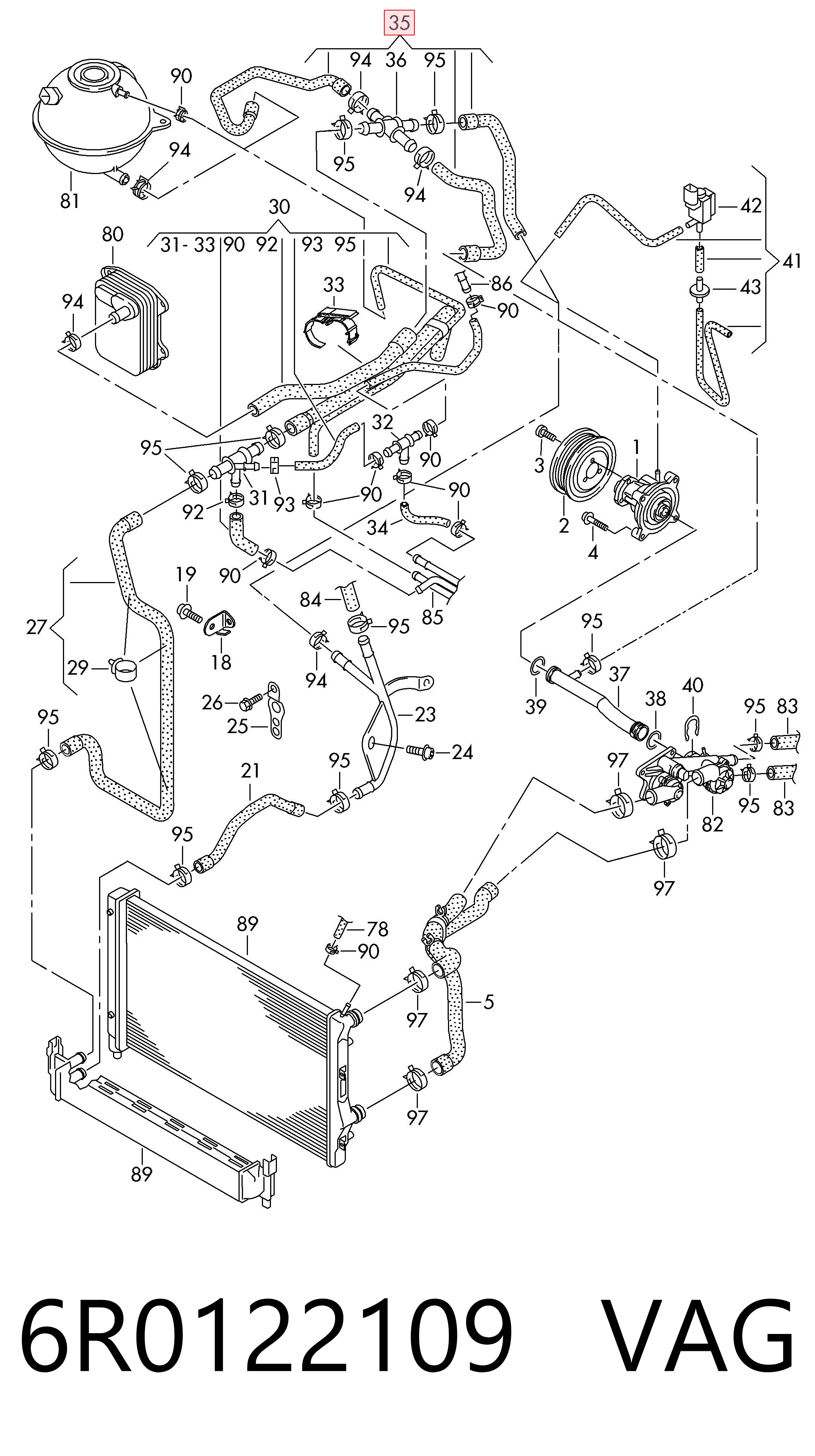 6R0122109 VAG Flange do sistema de esfriamento (união em T)