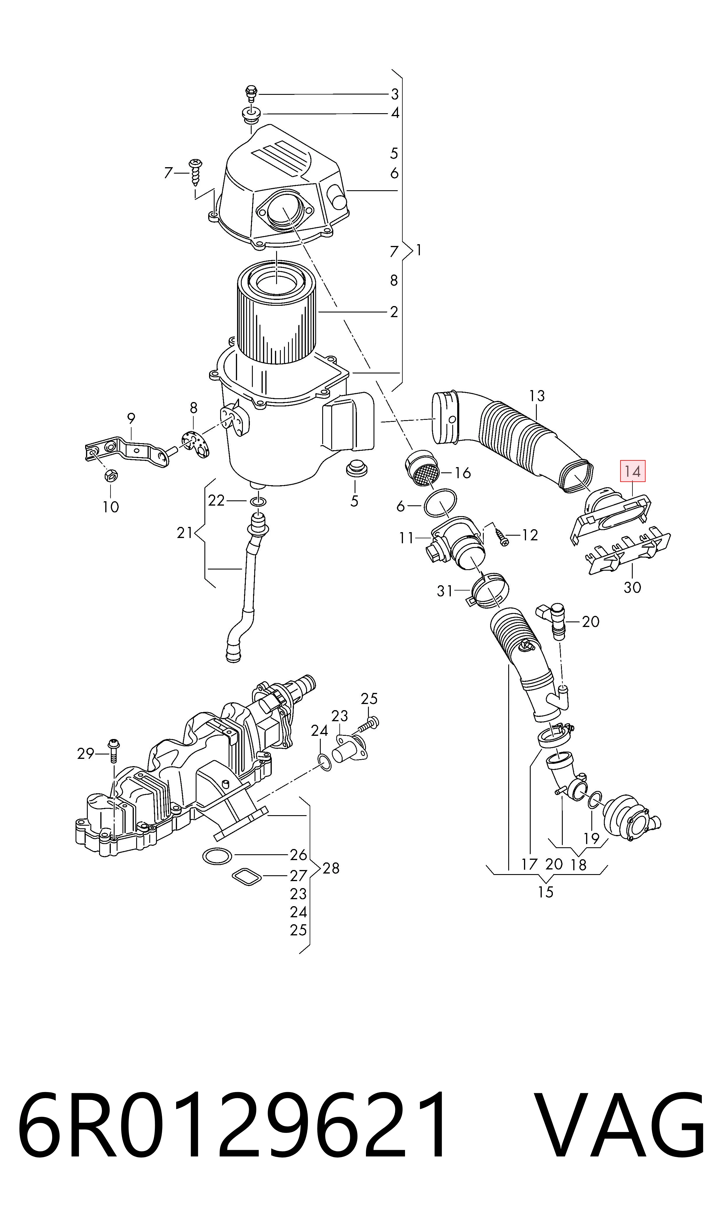 6R0129621 VAG Tomada de ar de filtro de ar
