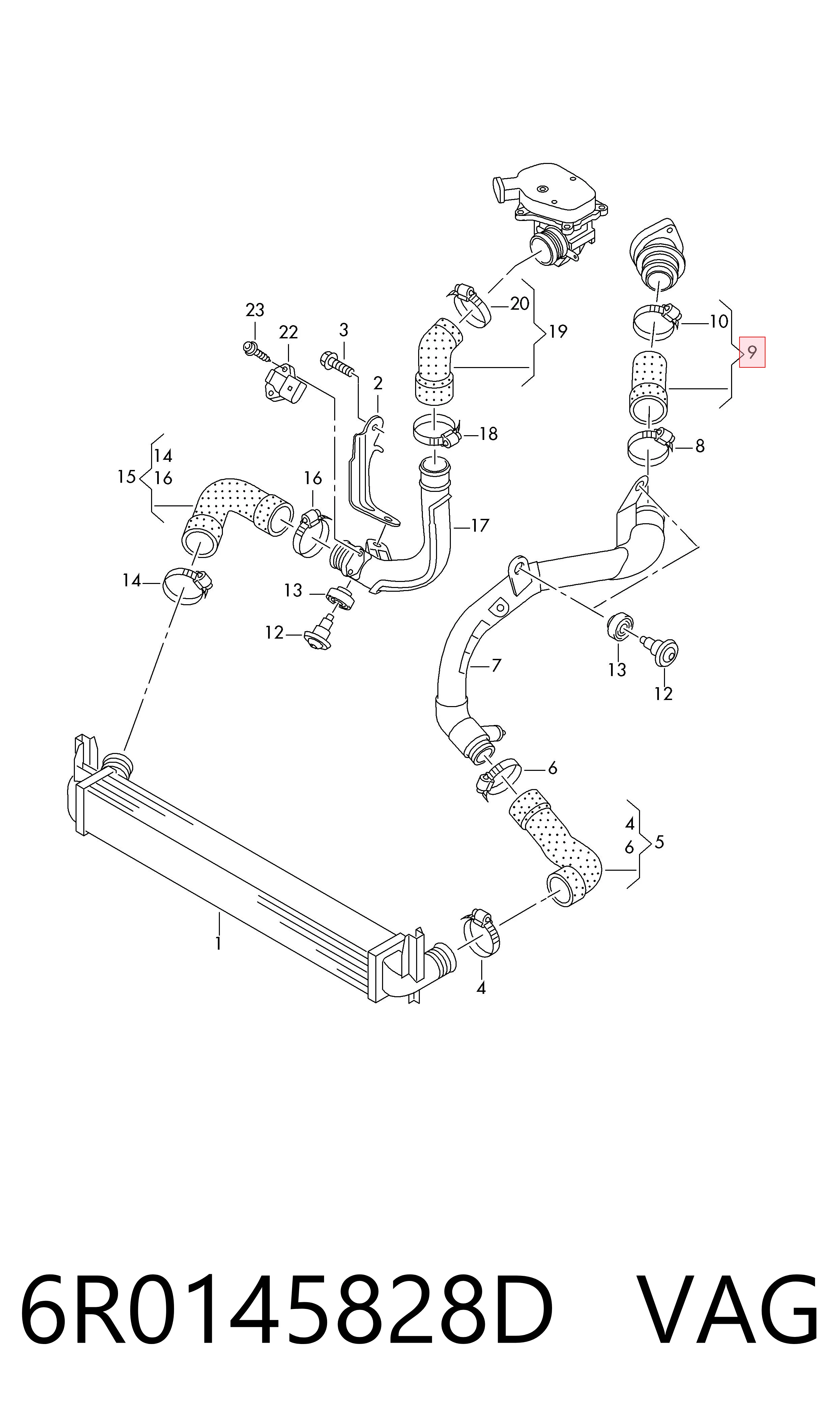 Mangueira (cano derivado) de intercooler VAG 6R0145828D