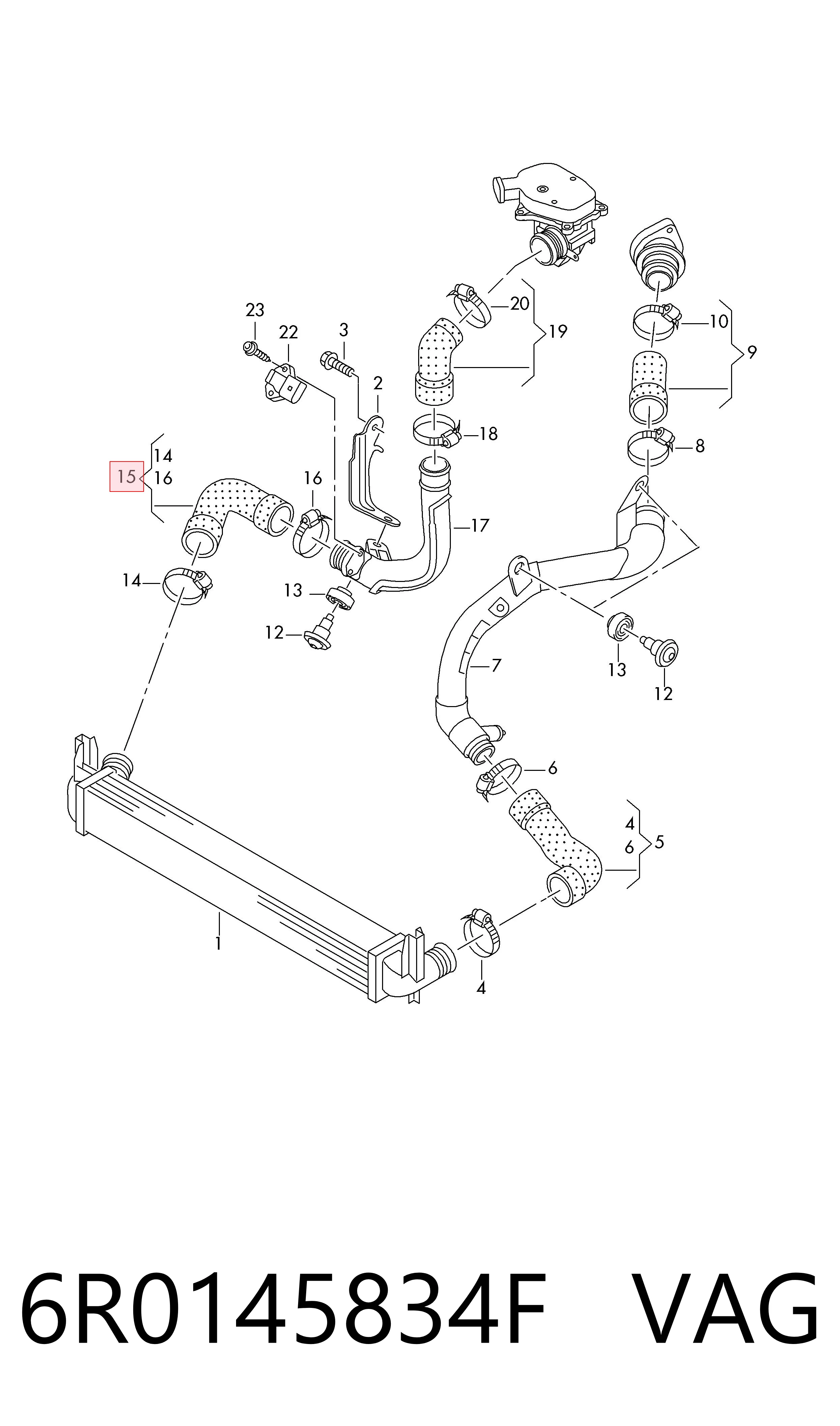 6R0145834F VAG Mangueira (cano derivado) de intercooler