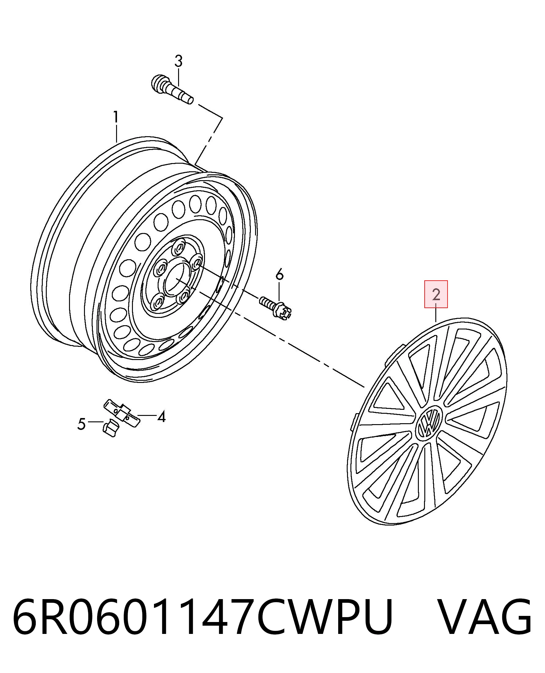 6R0601147CWPU VAG Coberta de disco de roda