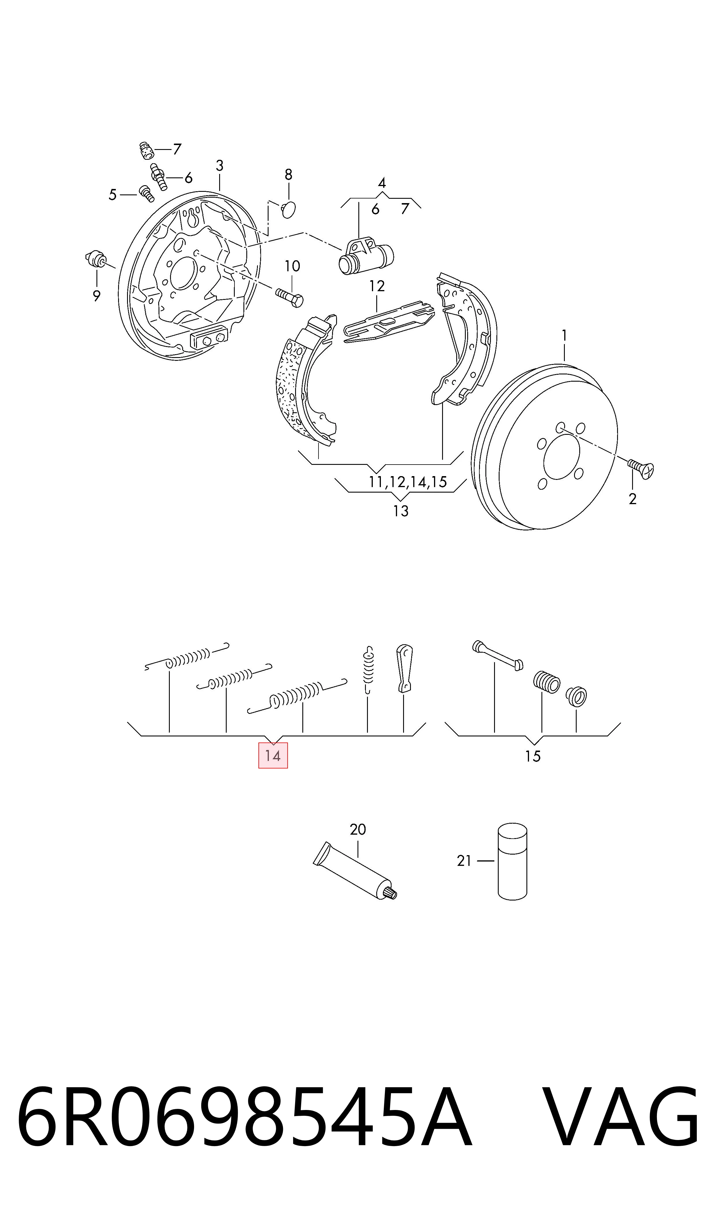 6R0698545A VAG Kit de reparação das sapatas do freio