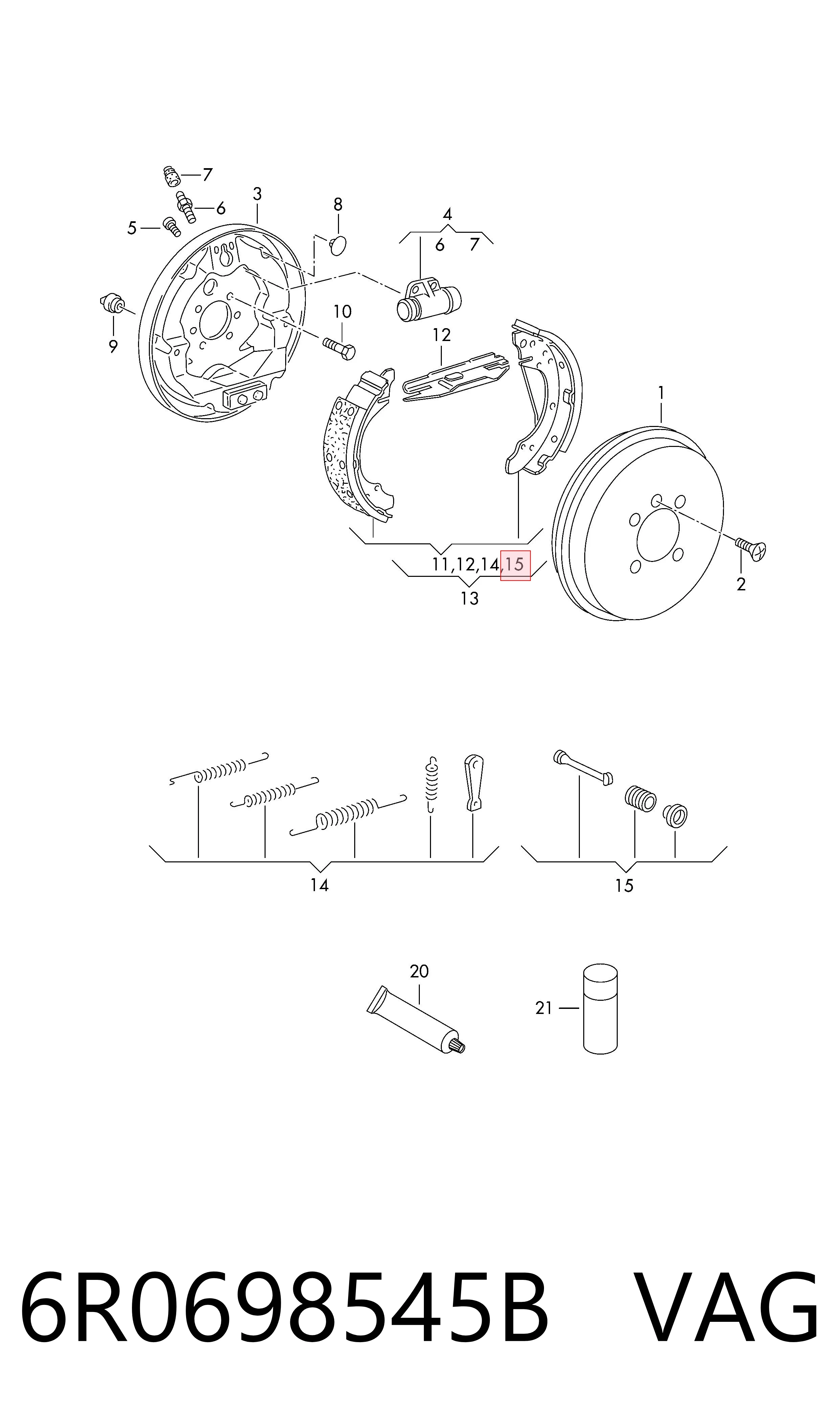 6R0698545B VAG Kit de reparação das sapatas do freio