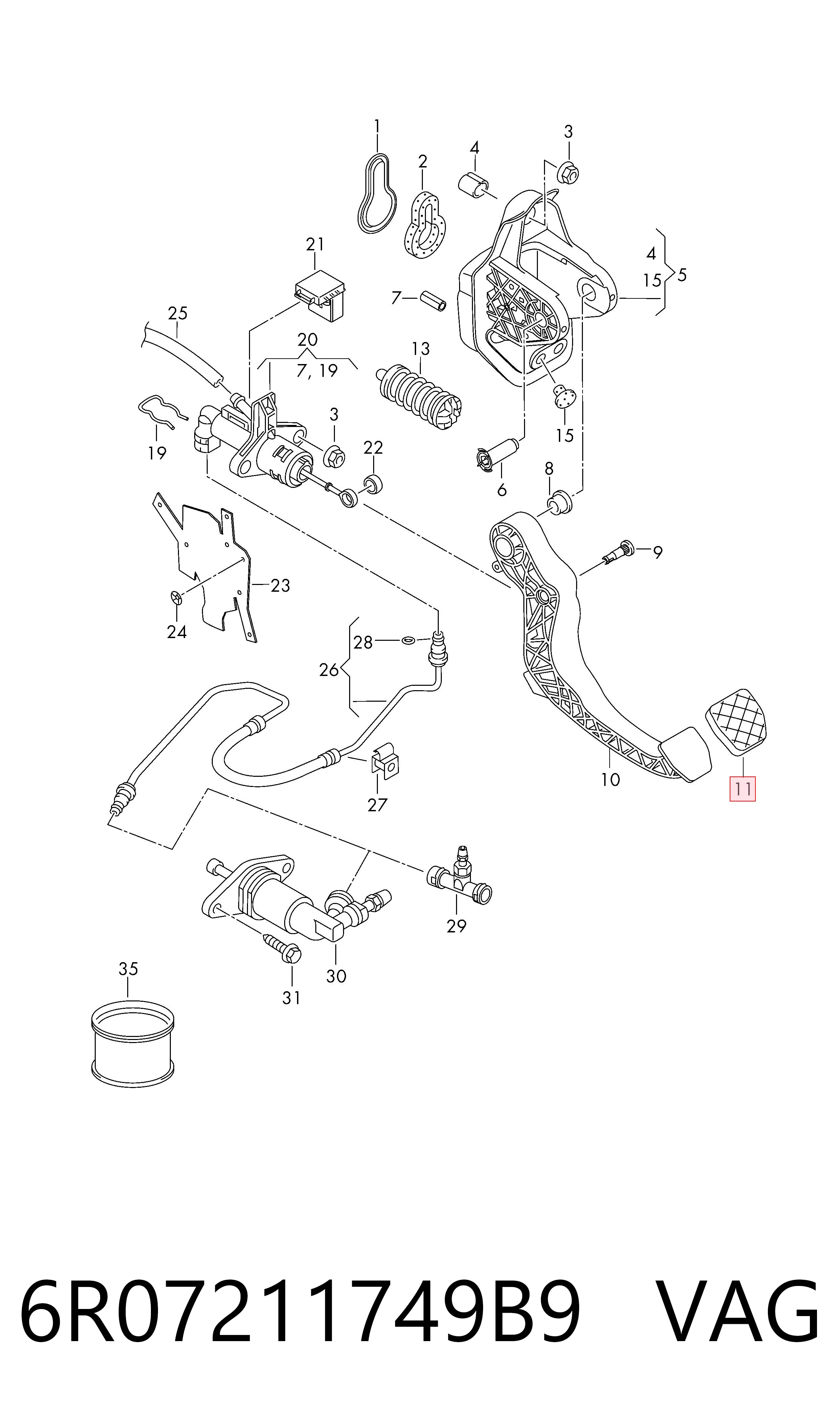 6R07211749B9 VAG Placa sobreposta de pedal de embraiagem