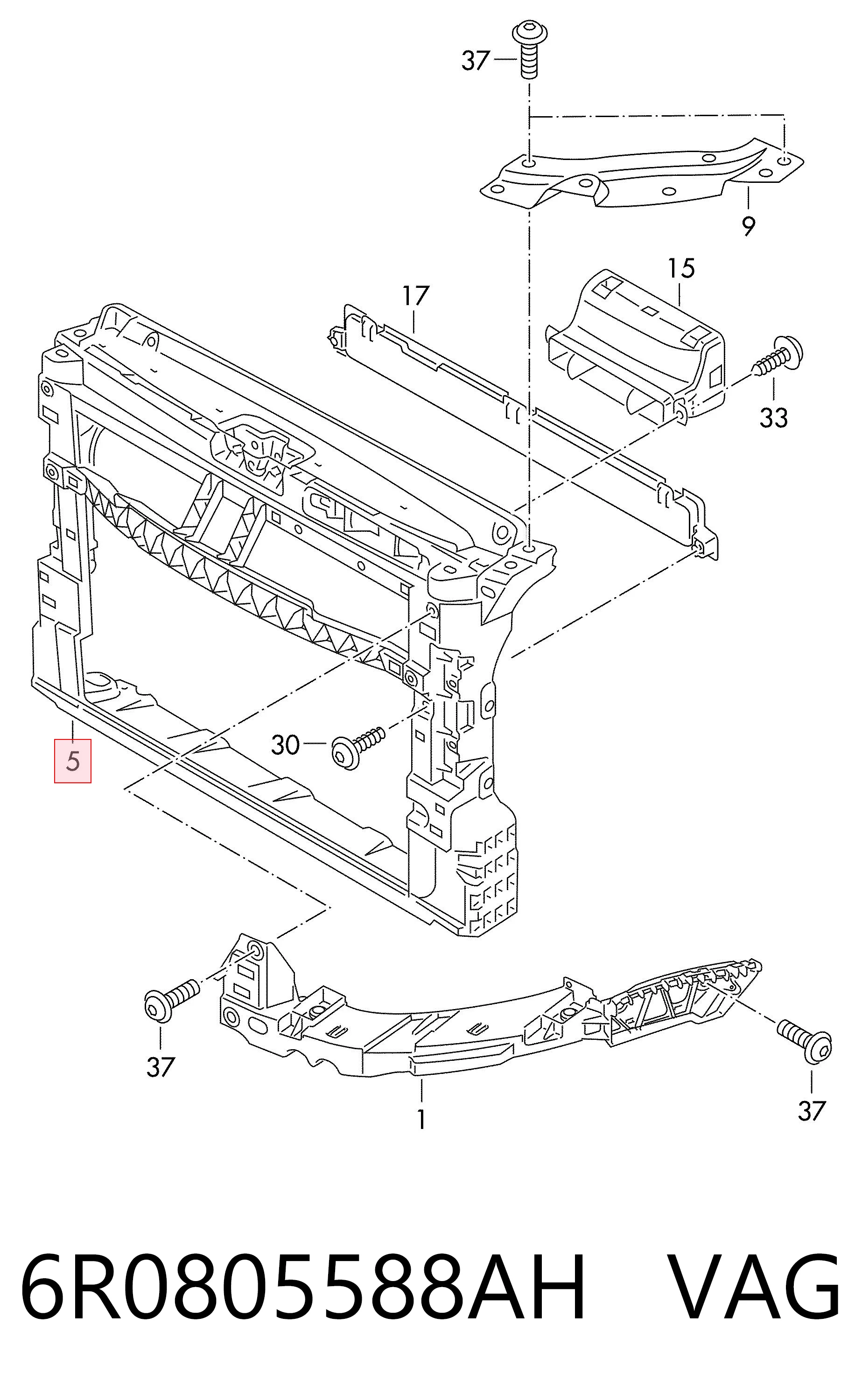 6R0805588AH VAG Suporte do radiador montado (painel de montagem de fixação das luzes)
