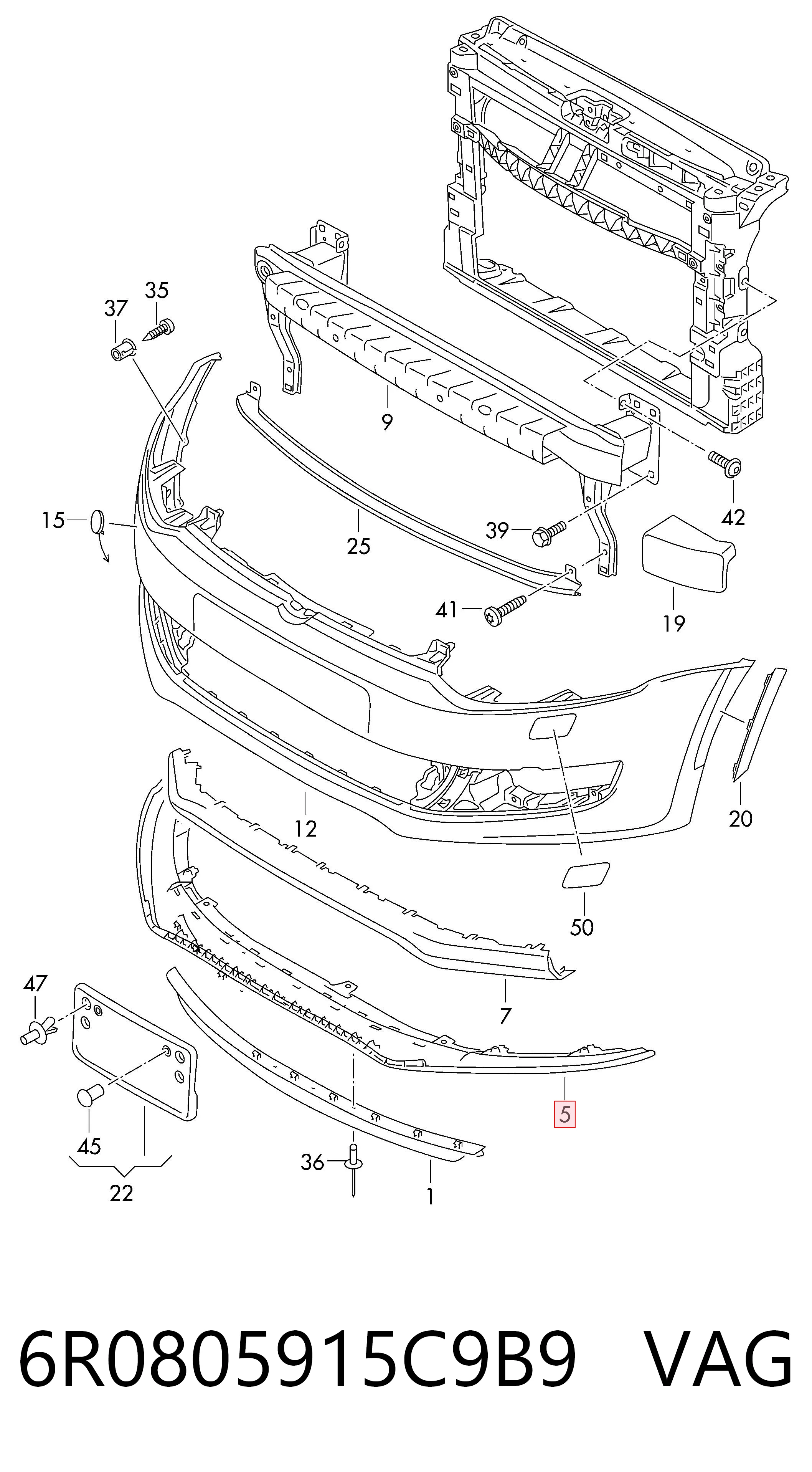 6R0805915C9B9 VAG Spoiler do pára-choque traseiro