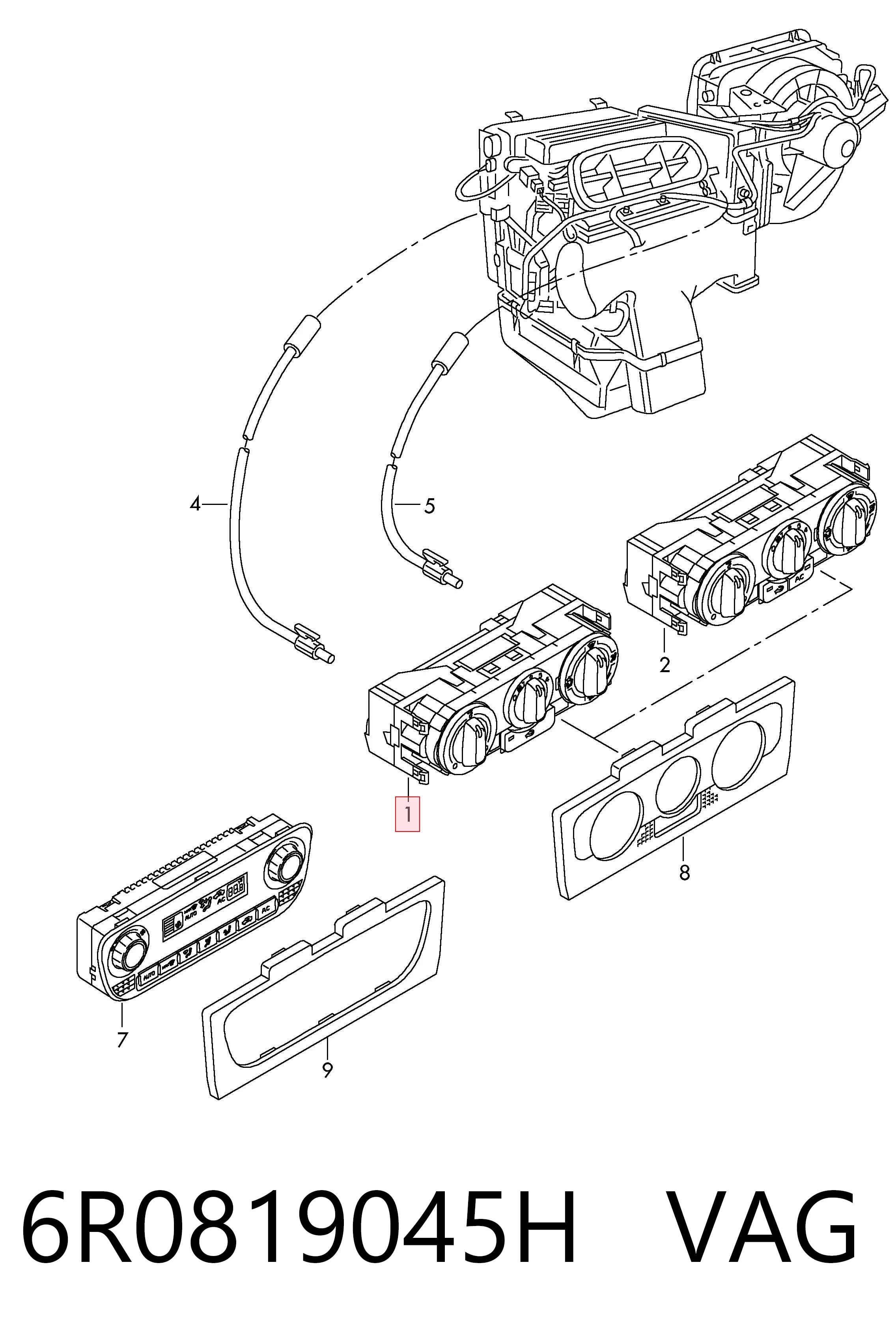 Unidade de controlo dos modos de aquecimento/condicionamento Volkswagen Polo V RUS 602, 604, 612, 614