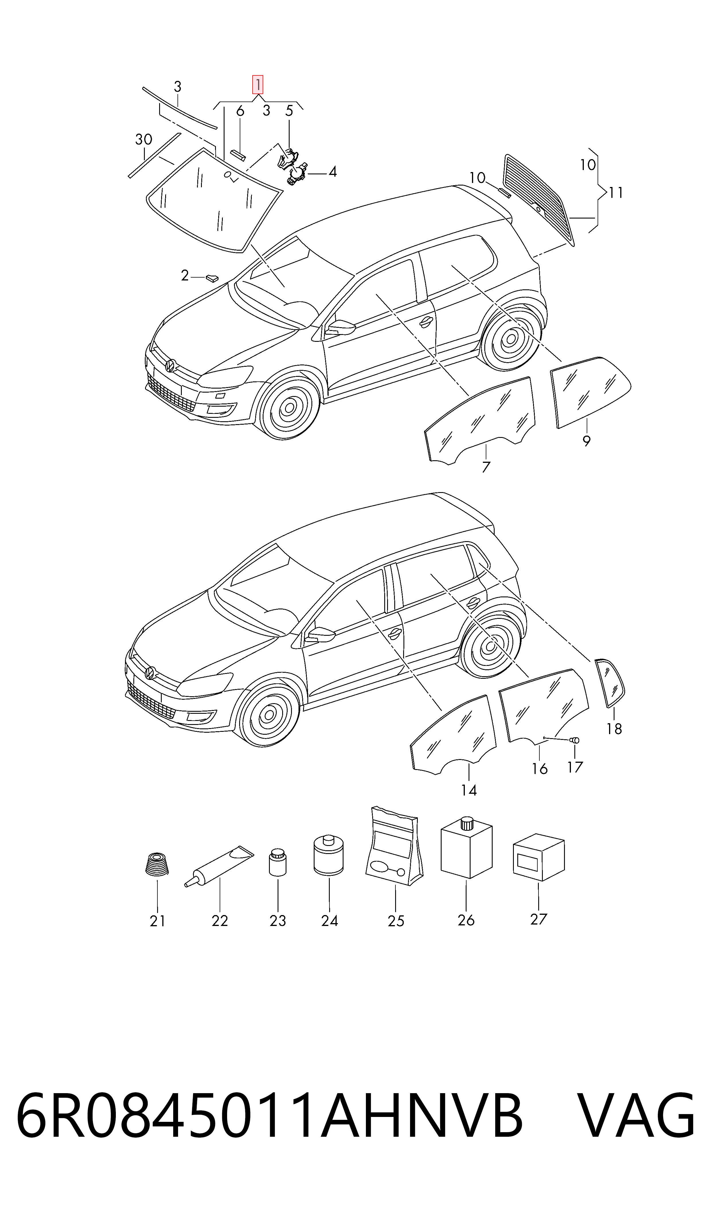 Pára-brisas para Volkswagen Polo V RUS 602, 604, 612, 614