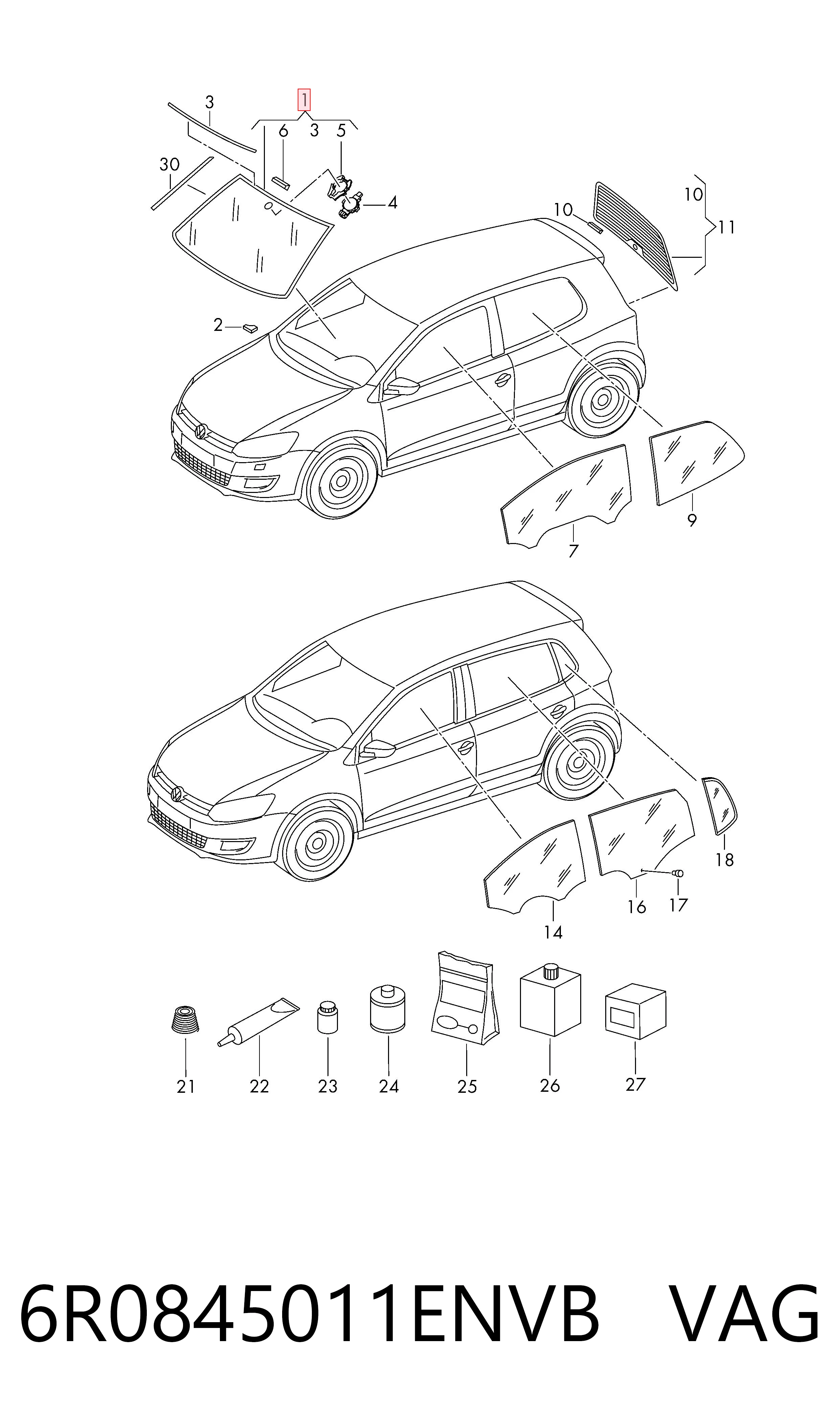 Pára-brisas Volkswagen Polo V RUS 602, 604, 612, 614