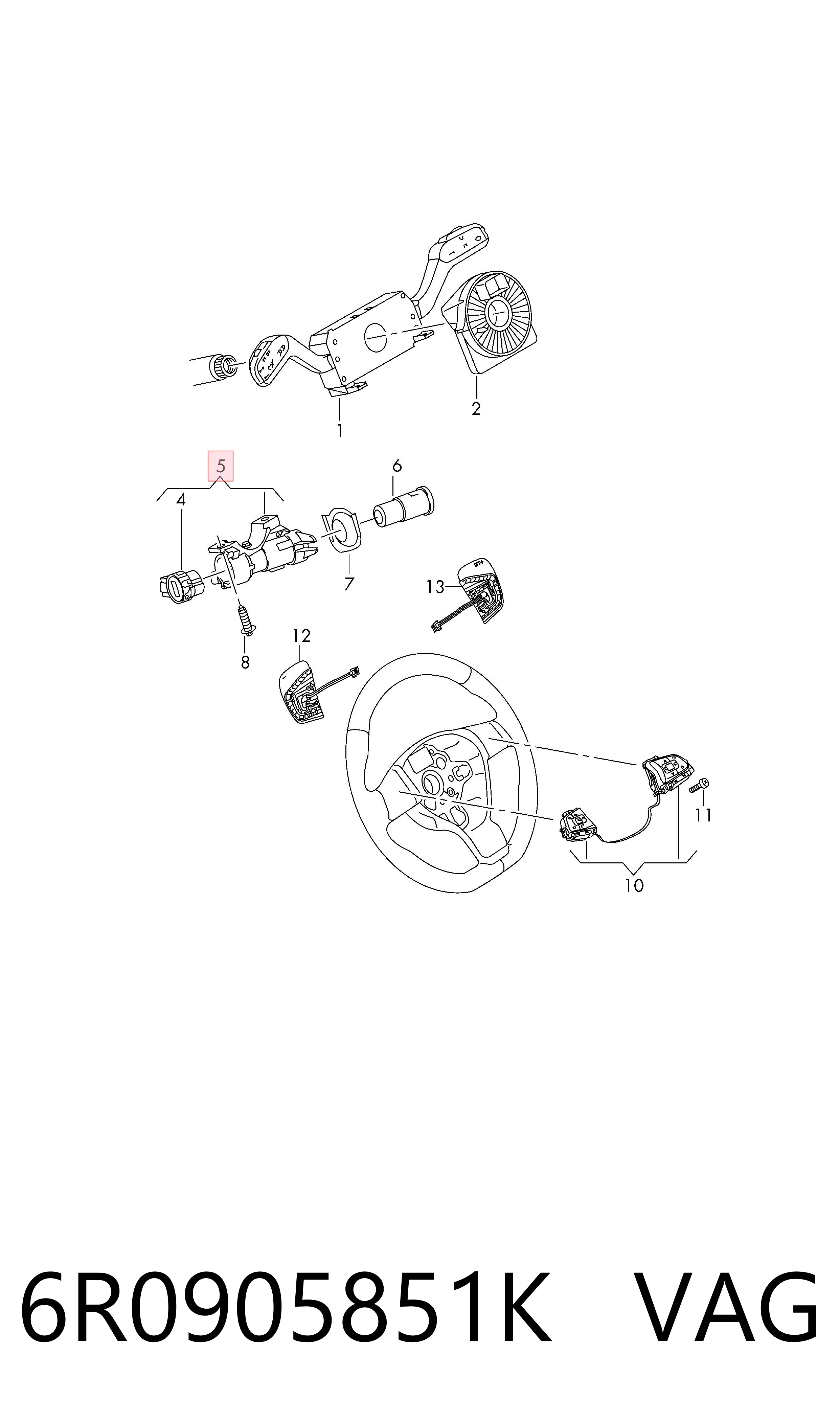 Fecho de ignição para Volkswagen AMAROK  2HA, 2HB, S1B, S6B, S7A, S7B