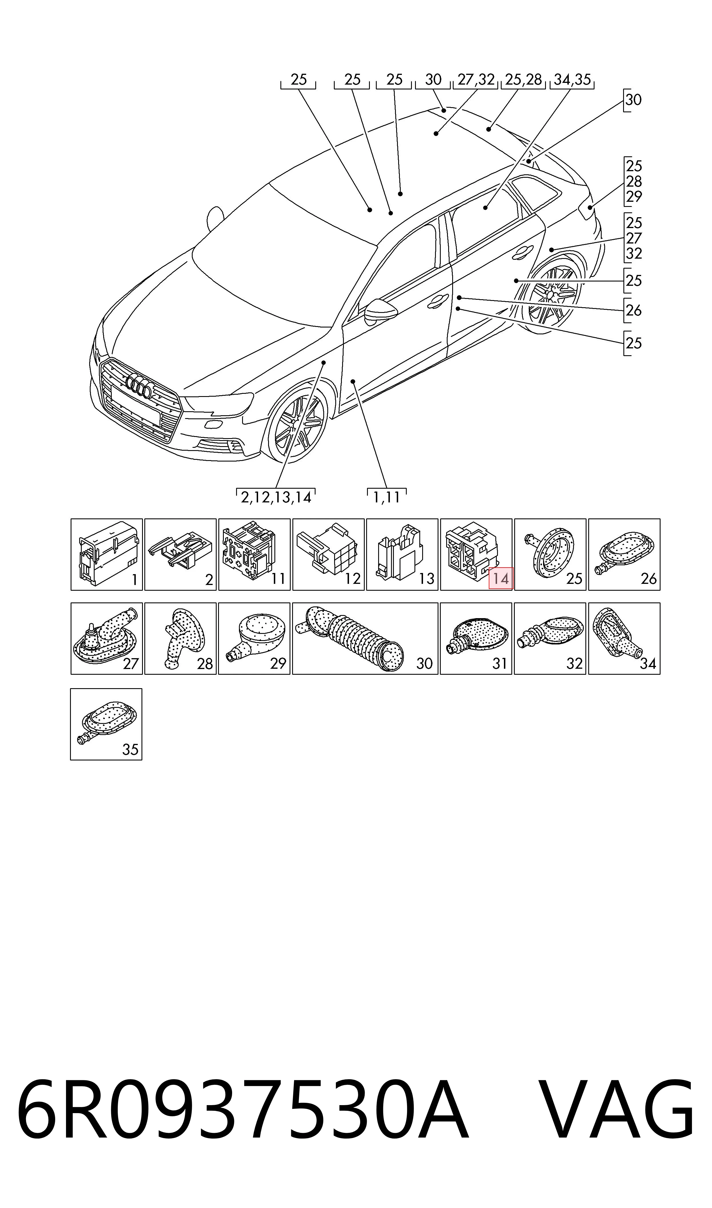 6R0937530A VAG Unidade de dispositivos de segurança