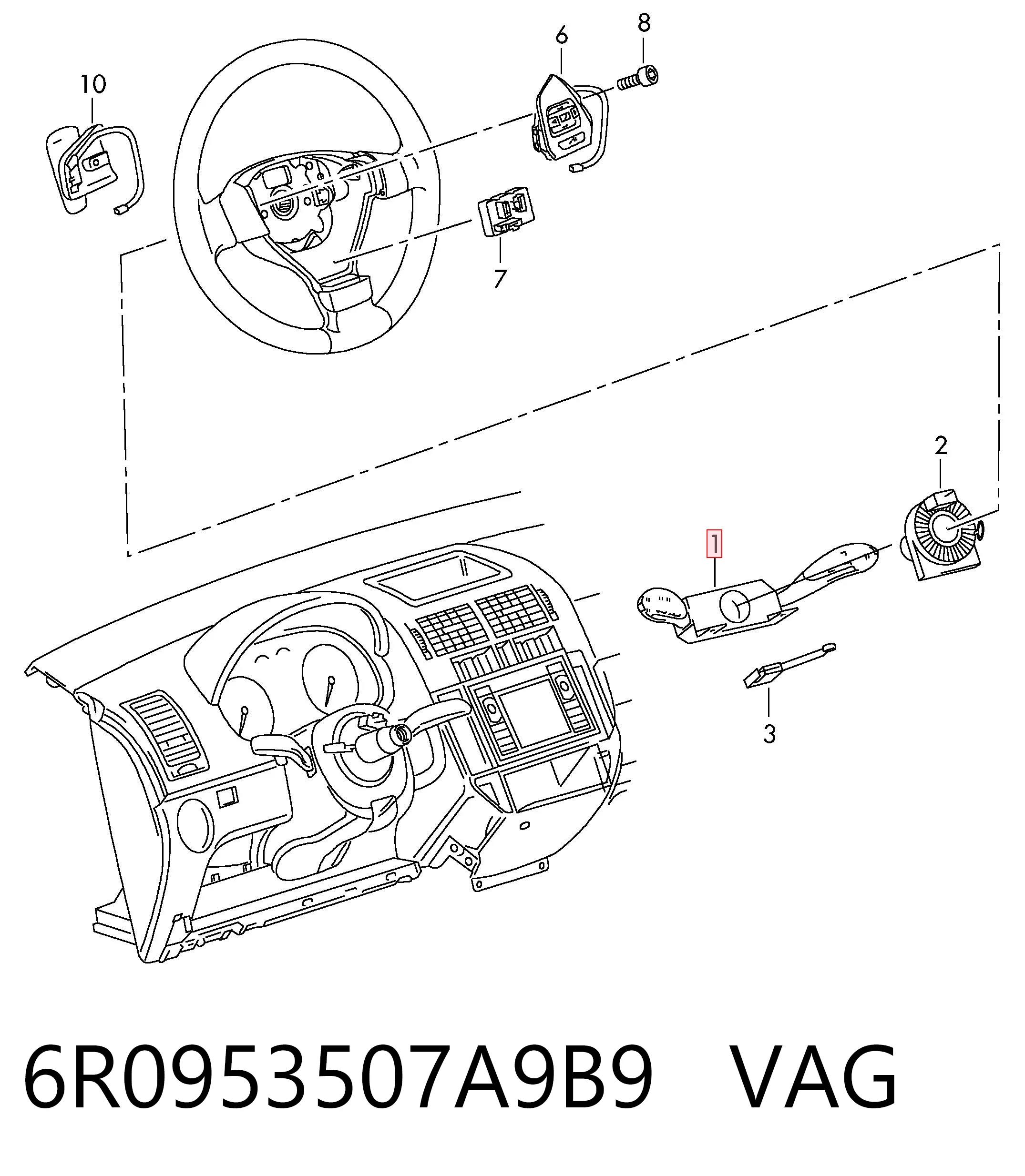 Comutador instalado na coluna da direção, montado VAG 6R0953507A9B9 preço, a partir de 156,20 USD